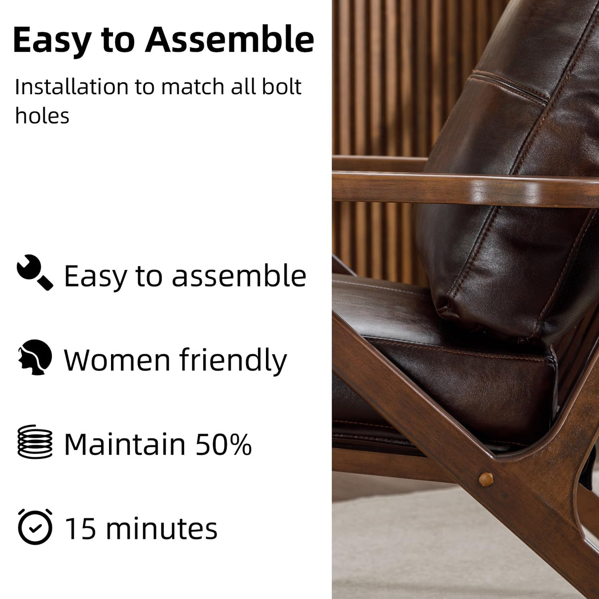 INZOY Mid-Century Modern Accent Chair with Wood Frame, PU Leather Living Room Chair and Soft Thick Padded Armchair for Living Room Bedroom Reception with Removable Upholstered Cushions, Brown INZOY