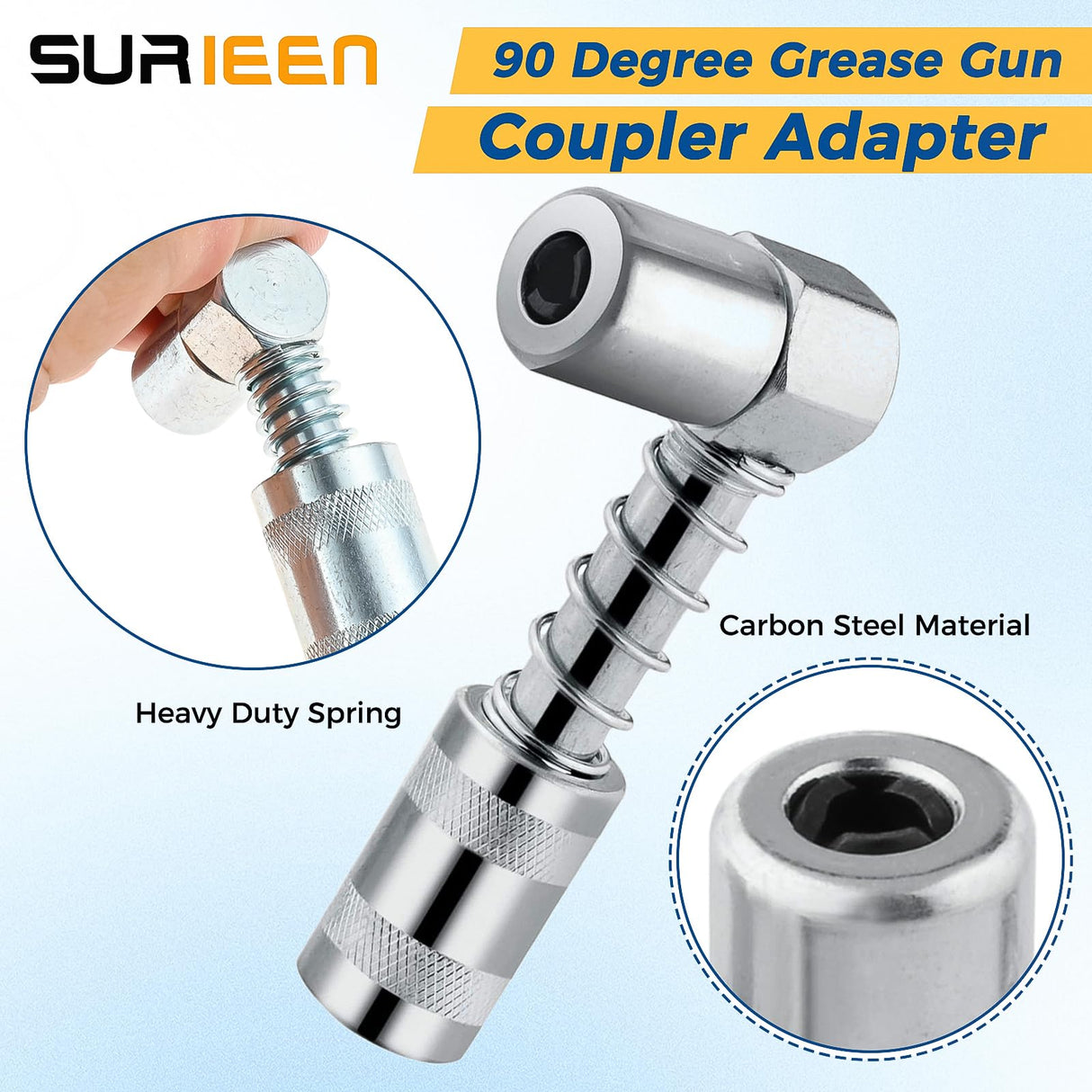 SURIEEN Grease Gun Accessory Kit, 90 Degree Grease Gun Coupler Adapter, Double Handles Grease Gun Coupler, Grease Needle, Needle Tip Dispenser, Fit 1/8" NPT Grease Gun SURIEEN