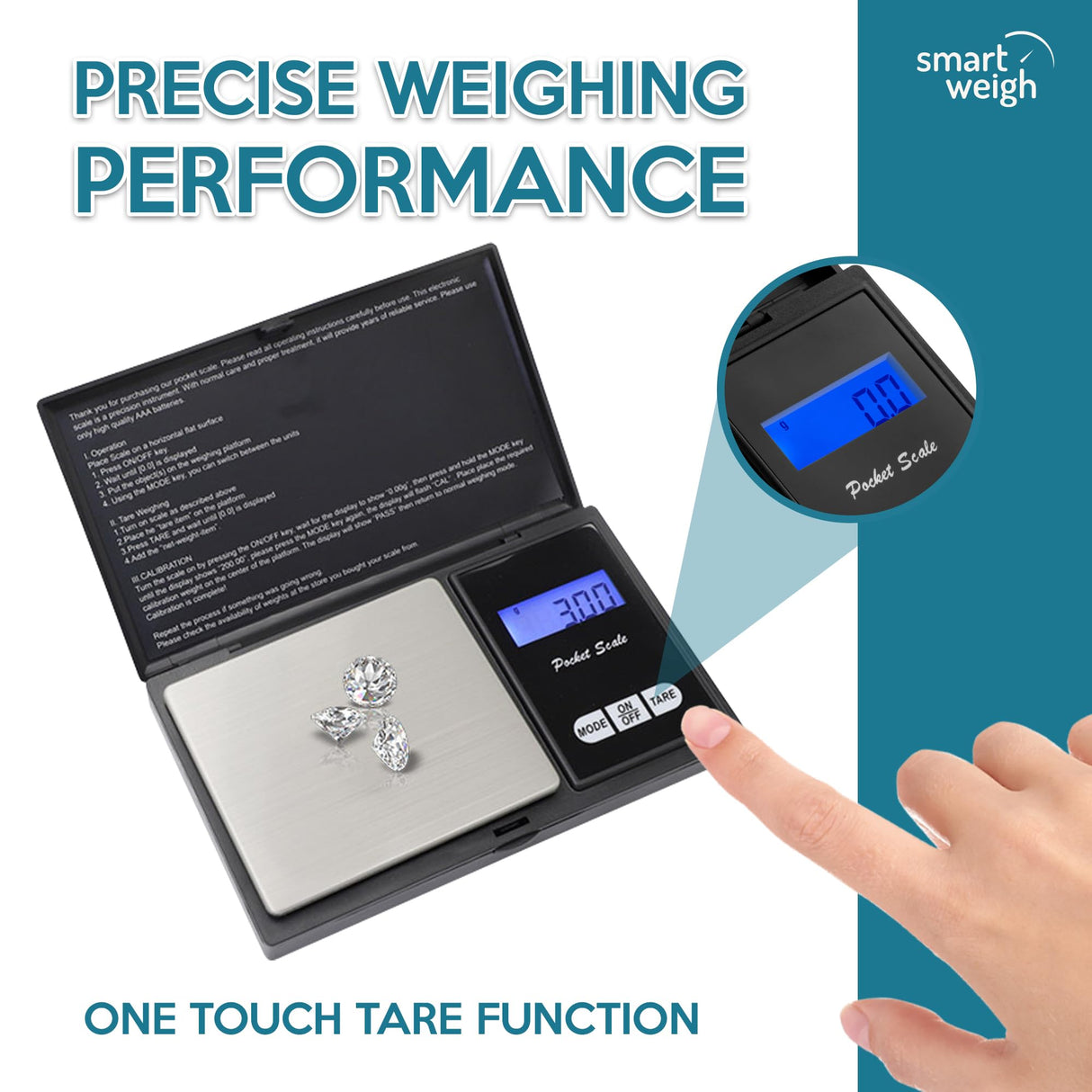 Smart Weigh Digital Pocket Gram Scale, 200g x 0.01g, Jewelry, Food, Medicine Scale, Battery Included Smart Weigh