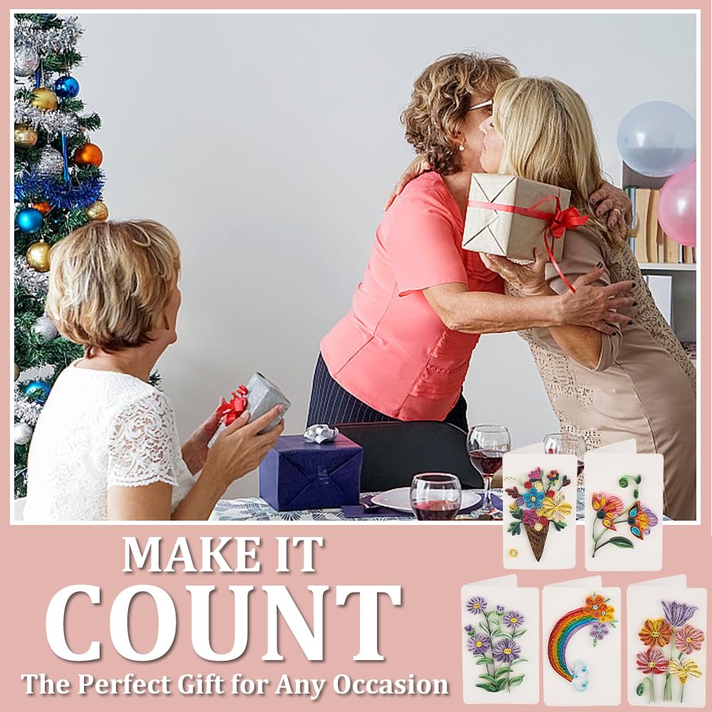 WEBEEDY 20 Sets Flower Paper Quilling Kit for Adults Beginners Greeting Card Making Kit with Envelope and Instruction,DIY Flower Cards for All Occasions Happy Birthday,Holiday,New Year,Thanksgiving WEBEEDY