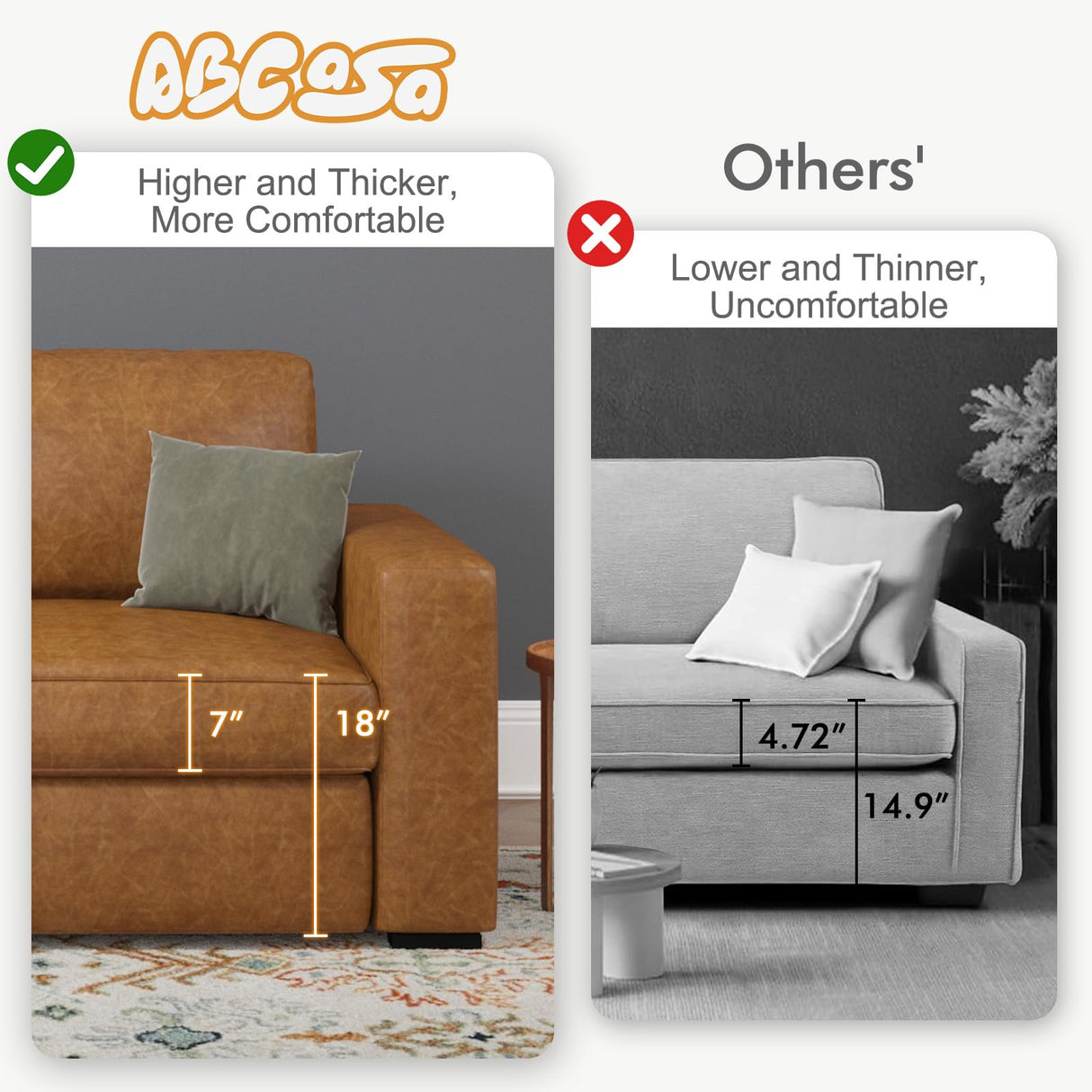 ABCASA Loveseat Set of 2,Living Room Furniture Set,Oversized Faxu Leather Sofa,Upholstered 3 Seater Sofa with Deep Seats,Detachable Sofa Cover,Modern Couches for Small Place,Apartment,Lounge,Brown ABCASA