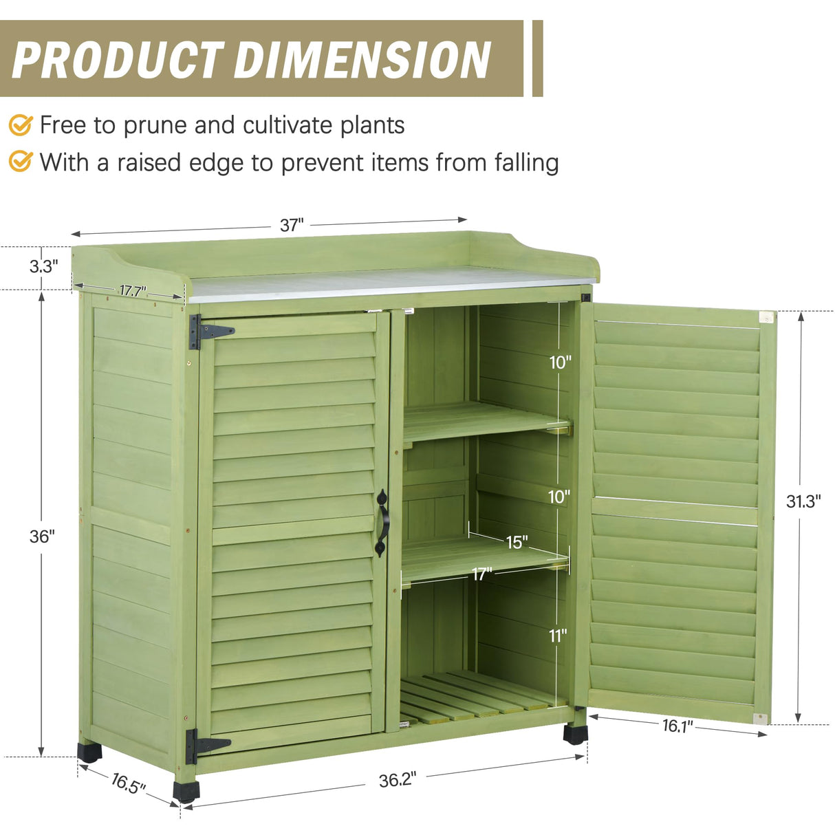 FTCBNet Outdoor Potting Bench with Metal Work Top,Waterproof Garden Storage Cabinet,Wooden Tool Station Shed for Backyard,Patio,Lawn Gardening FTCBNet