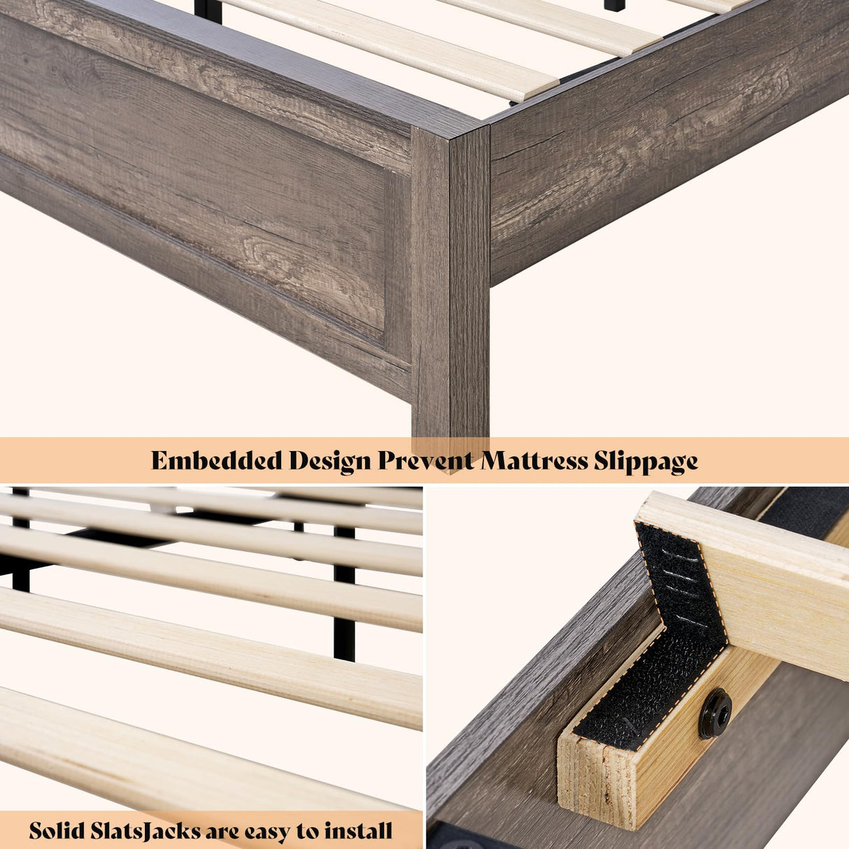 AMERLIFE King Size Farmhouse Bed Frame with 49.2" Barn Door Headboard, Platform Bed Frame with Wood Slats, Under Bed Storage Space, Easy Assembly, Noisy Free, Rustic Gray AMERLIFE