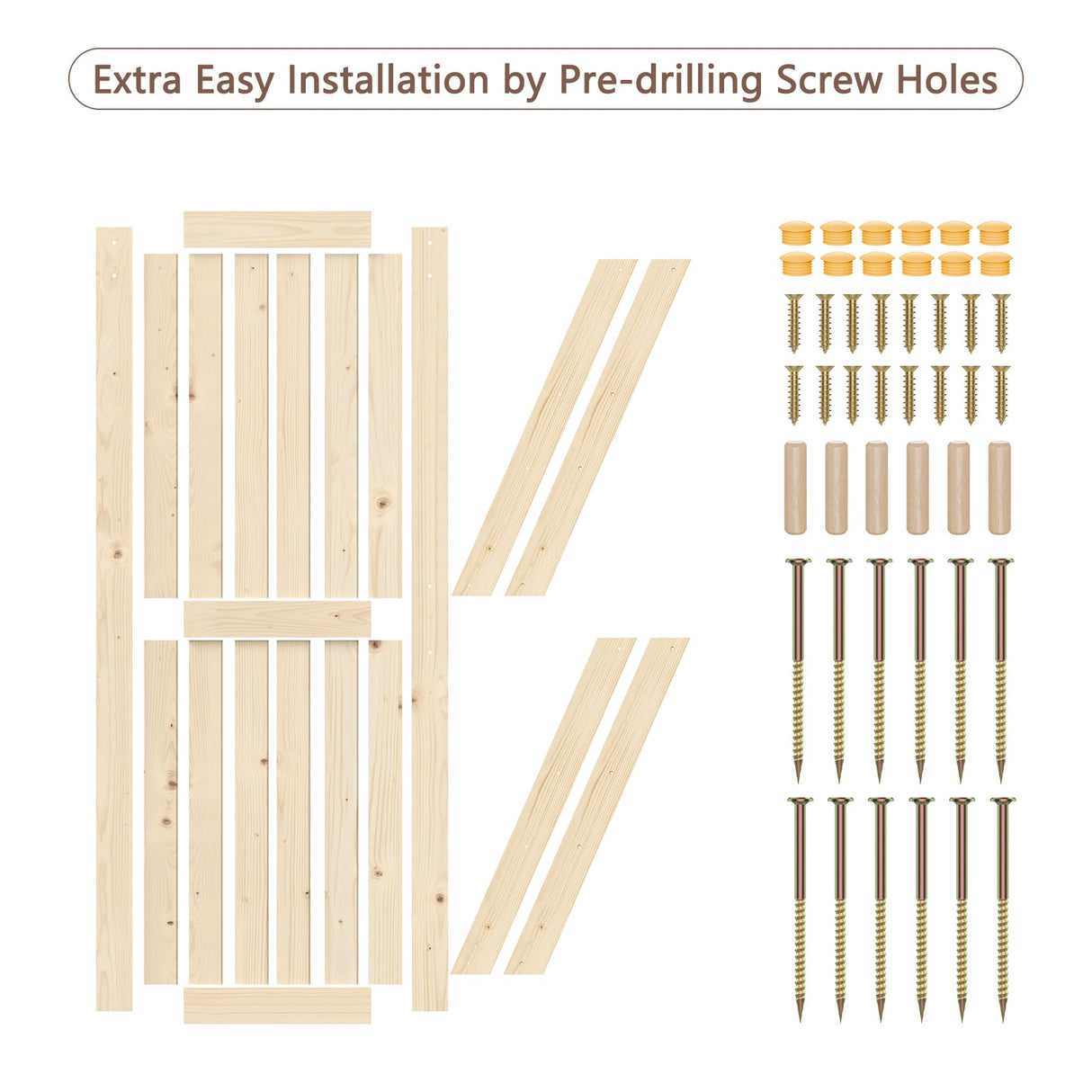 ROOMTEC 28in x 84in Sliding Barn Doors with 5ft Hardware Kit Included & Handle, DIY Unfinished Solid Pine Barn Doors with Barn Door Track Kit ROOMTEC