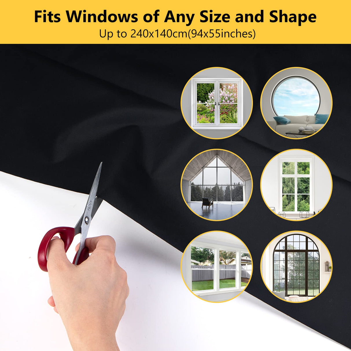 Blackout Curtains for Bedroom 79" x 57" Portable Blackout Shades Film 100% Blackout Window Cover No Drill Blackout Blinds with Hooks & Loops Strips Temporary Blackout Shades for Nursery Dorm Room LUCKJOY