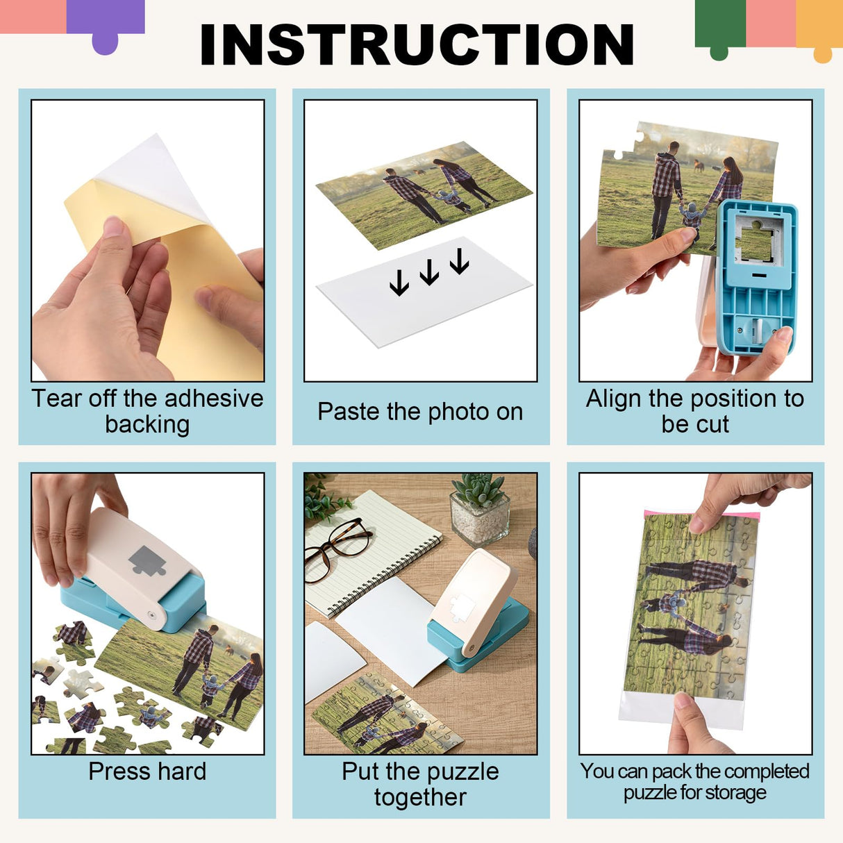 Talltalk DIY Photo Puzzle Maker Set Jigsaw Puzzle Puncher with Adhedive Foams and Stroage Bags Photo Cutter Machine for Personalized Customized Pictures Making Tool Talltalk