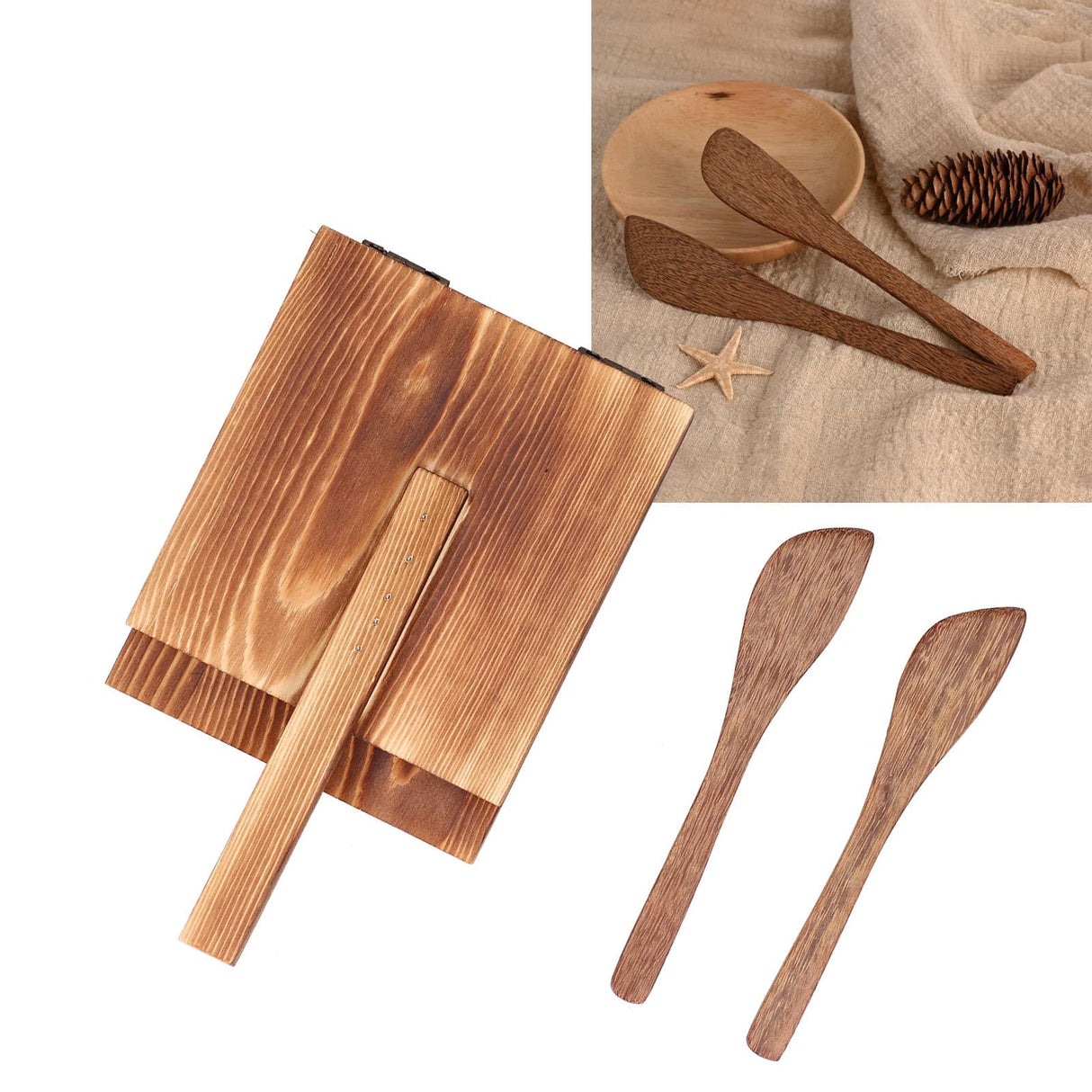 Tortilla Press, Wooden Tortilla Press Mexican Tortillera Presser Dough Cutter with 2 Dumpling Knife for Homemade Mexican Tortillera, Taco, Dumpling Dough Pressing Tool Qiilu