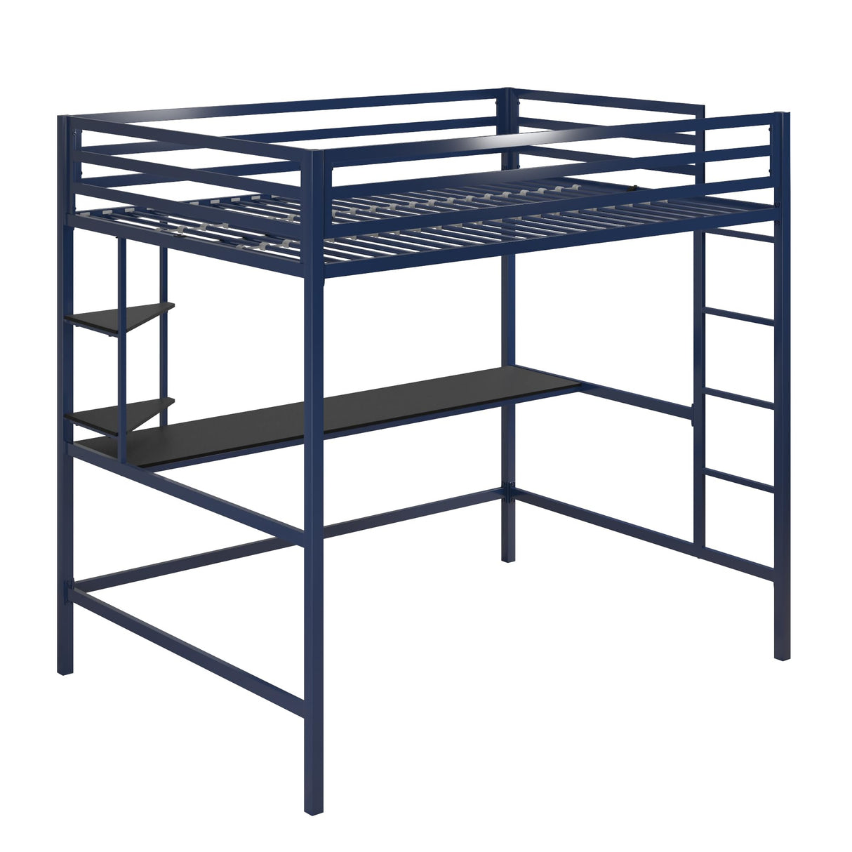 Novogratz Maxwell Metal Full Loft Bed with Desk & Shelves, Navy/Black Novogratz
