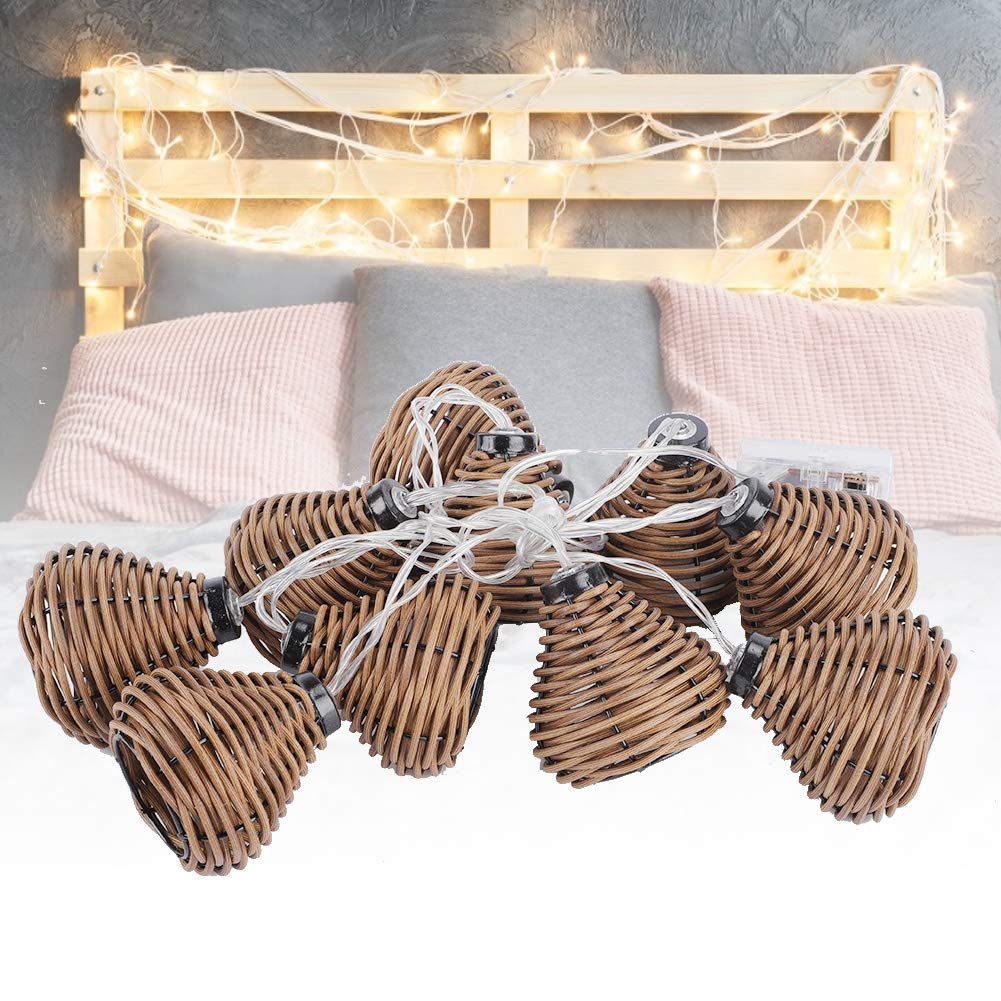 HFEHSKJ LED Rattan String Lights, Rattan Lantern Style Patio Lights with 10 Mini Bulbs, Battery Operated Decorative String Lights for Bedroom Wedding Garden Party Backyard Decor HFEHSKJ