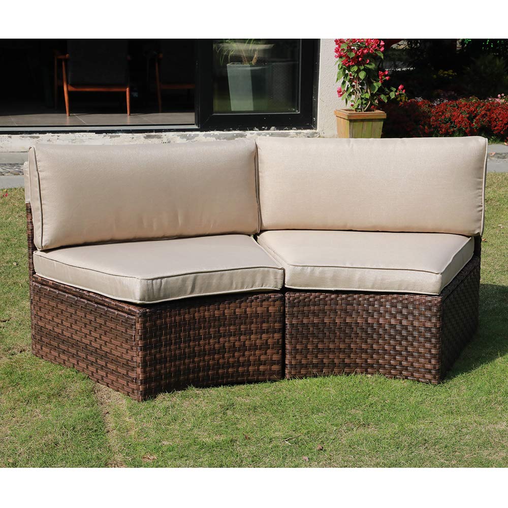 SUNSITT Outdoor 2-Piece Half-Moon Patio Furniture Curved Outdoor Sofa Wicker Sectional Set with Beige Cushions SUNSITT