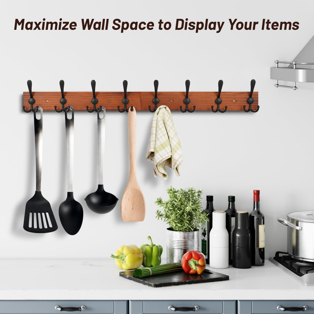 Gohiuo Rustic 32.2" Large Coat Rack Wall Mount, Long Wood Coat Hooks Wall Mount with 8 Triple Hooks, Heavy Duty Wooden for Entryway, Farmhouse Hanging Jackets, Coats, Hats, Bags,Towel Gohiuo