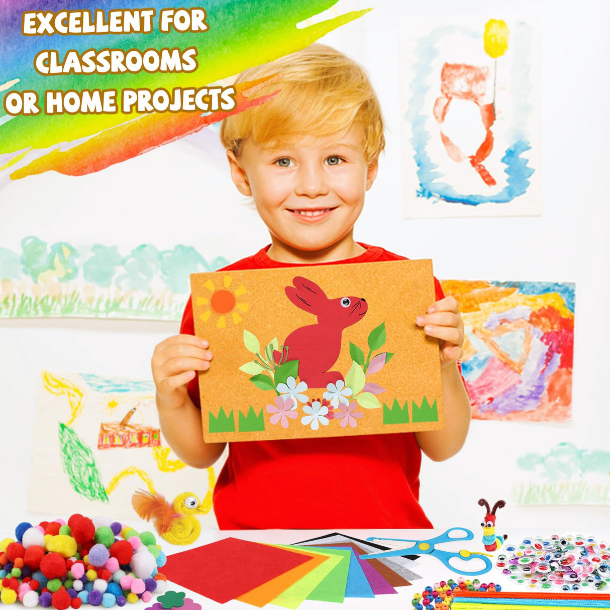 DOITEM Pipe Cleaners Craft Supplies, 1500+Pcs Arts and Crafts Supplies Including Pipe Cleaner Wiggle Googly Eyes Pom Poms Feathers Sticks Sequins Foam Flowers Papers Felt Stickers DOITEM