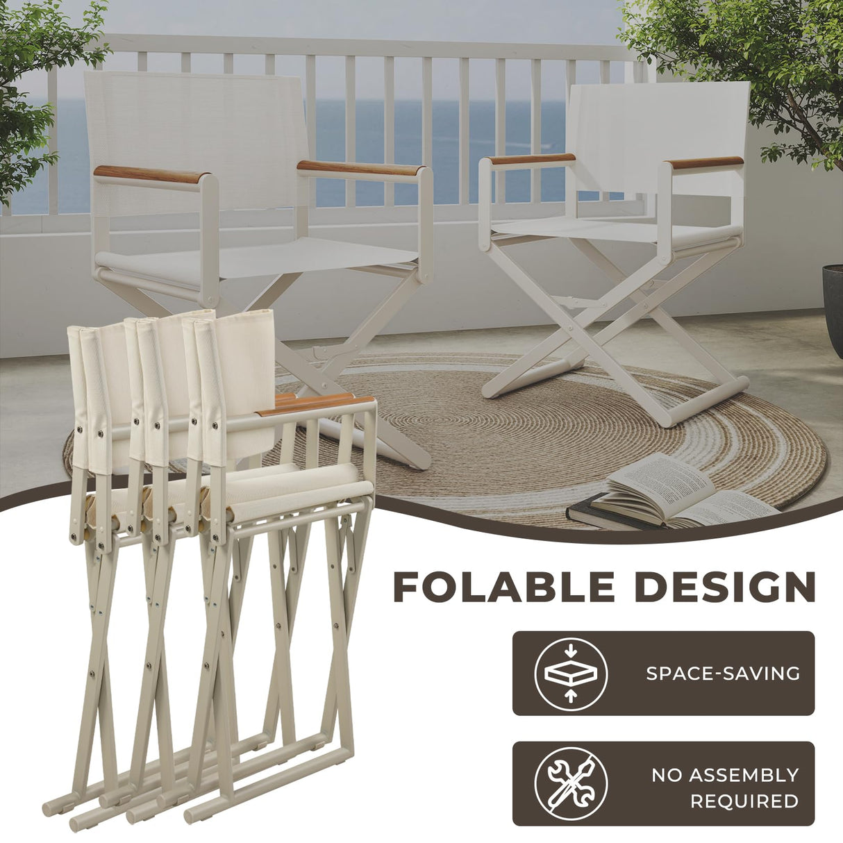 Grand patio 11-Piece Outdoor Dining Set, 10 Extra-Wide Folding Chairs & 1 Rectangle Expandable Table for 6-8 Person, Sling Mesh Patio Chairs with Wood Grain Table for Yard, Poolside, Deck, Apricot Grand patio