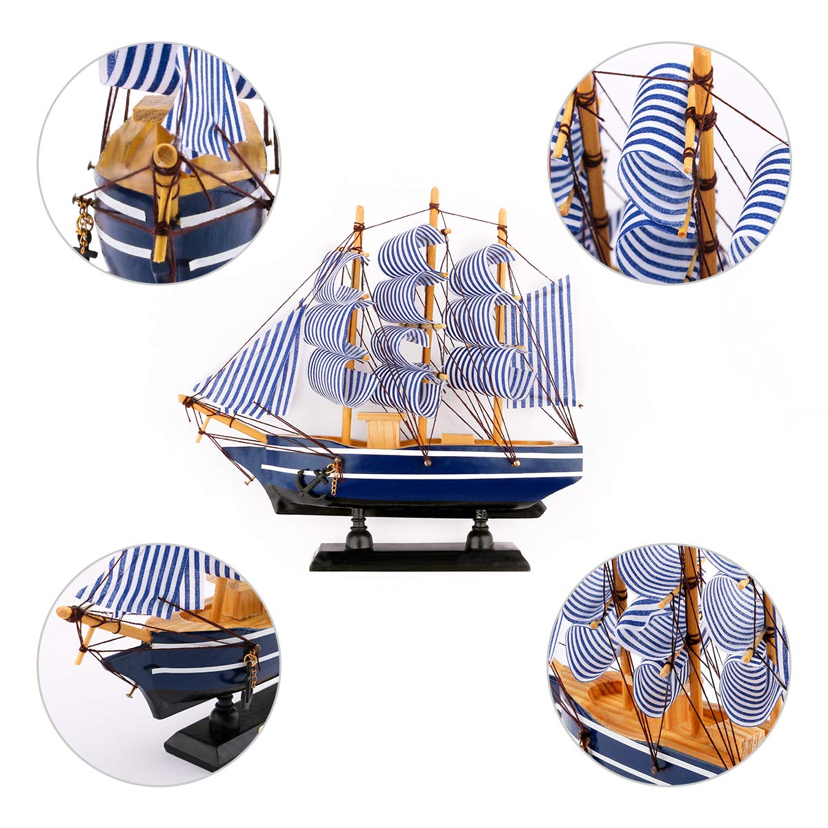 Dedoot Sailboat Model Decor, Wooden Sailing Boat Nautical Decor 7"x8" Model Ship for Ocean Theme Party and Room Decoration, Photo Props dedoot