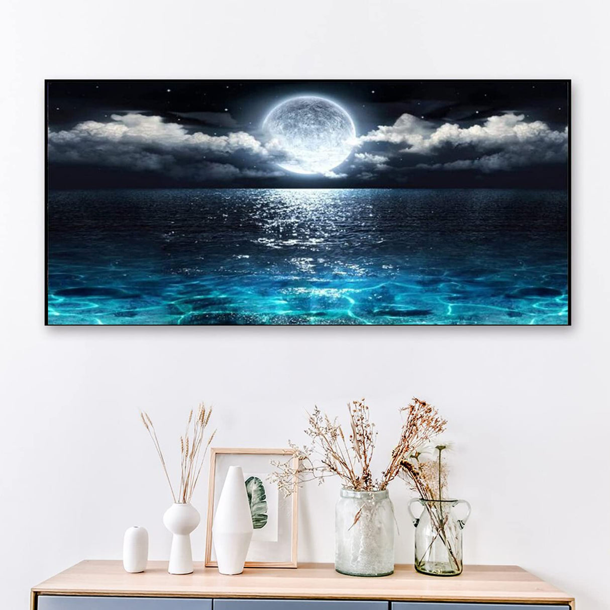 JATOK Large Diamond Painting Kits for Adults (31.5 x 15.7 inch) DIY 5D Sea Moon Full Round Drill Crystal Rhinestone Embroidery Pictures Arts Paint by Number Diamond Art Kits for Home Wall Decor JATOK
