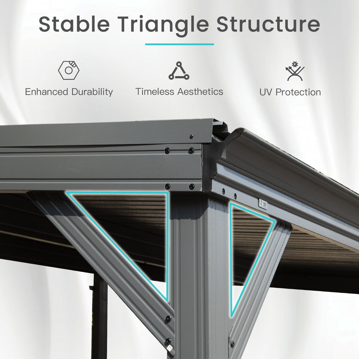 Domi 8' x 8' Lean to Gazebo, Wall Mounted Gazebos Pergola with Built in Drainage System, Galvanized Steel Roof, Hardtop Patio Shelter for Deck, Porch, Backyard and More domi outdoor living