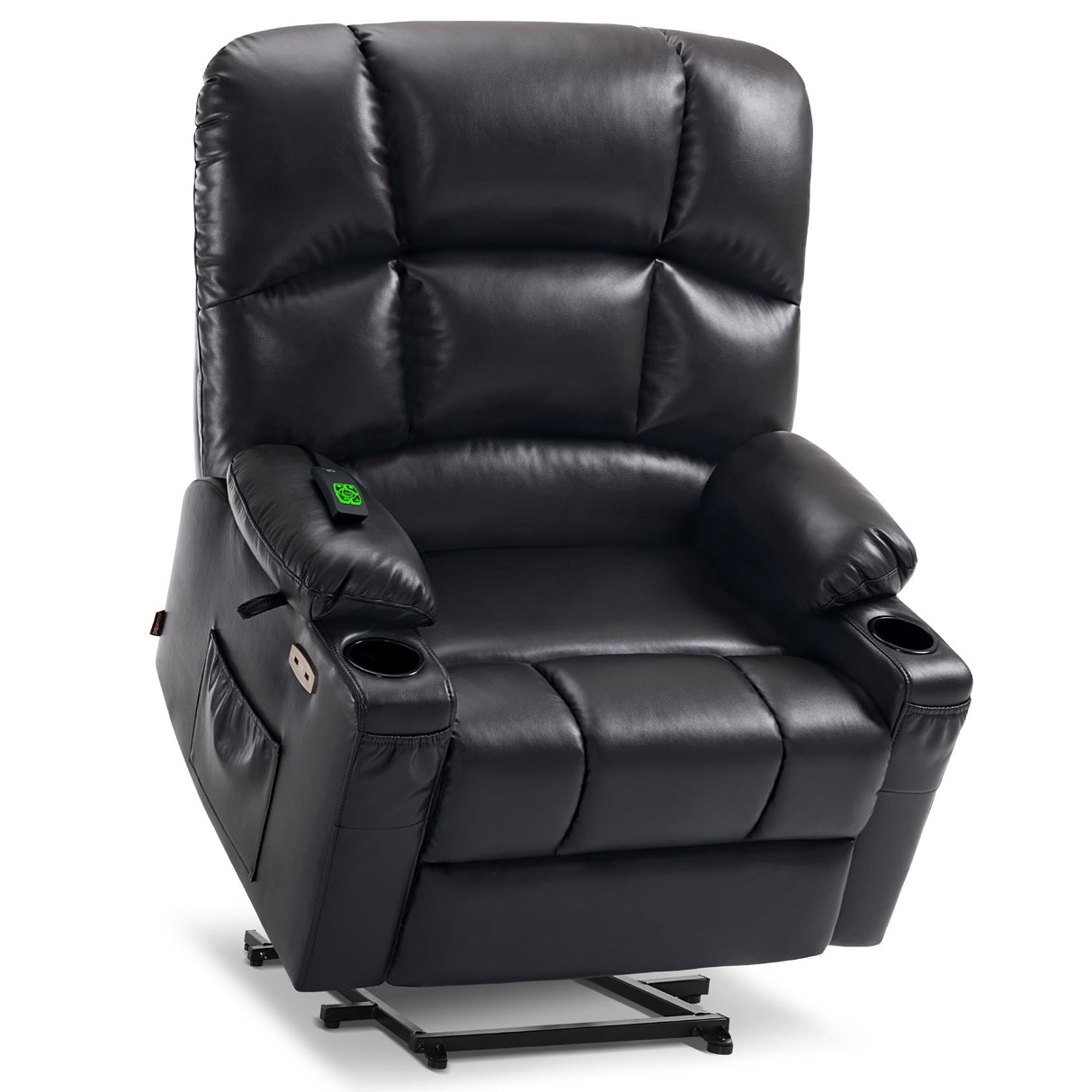 MCombo Oversized Dual Motor Power Lift Recliner Chair Sofa with Massage and Heat for Big Elderly People, Infinite Position, USB Ports, Faux Leather R7688 (Black, Large-Oversize) MCombo