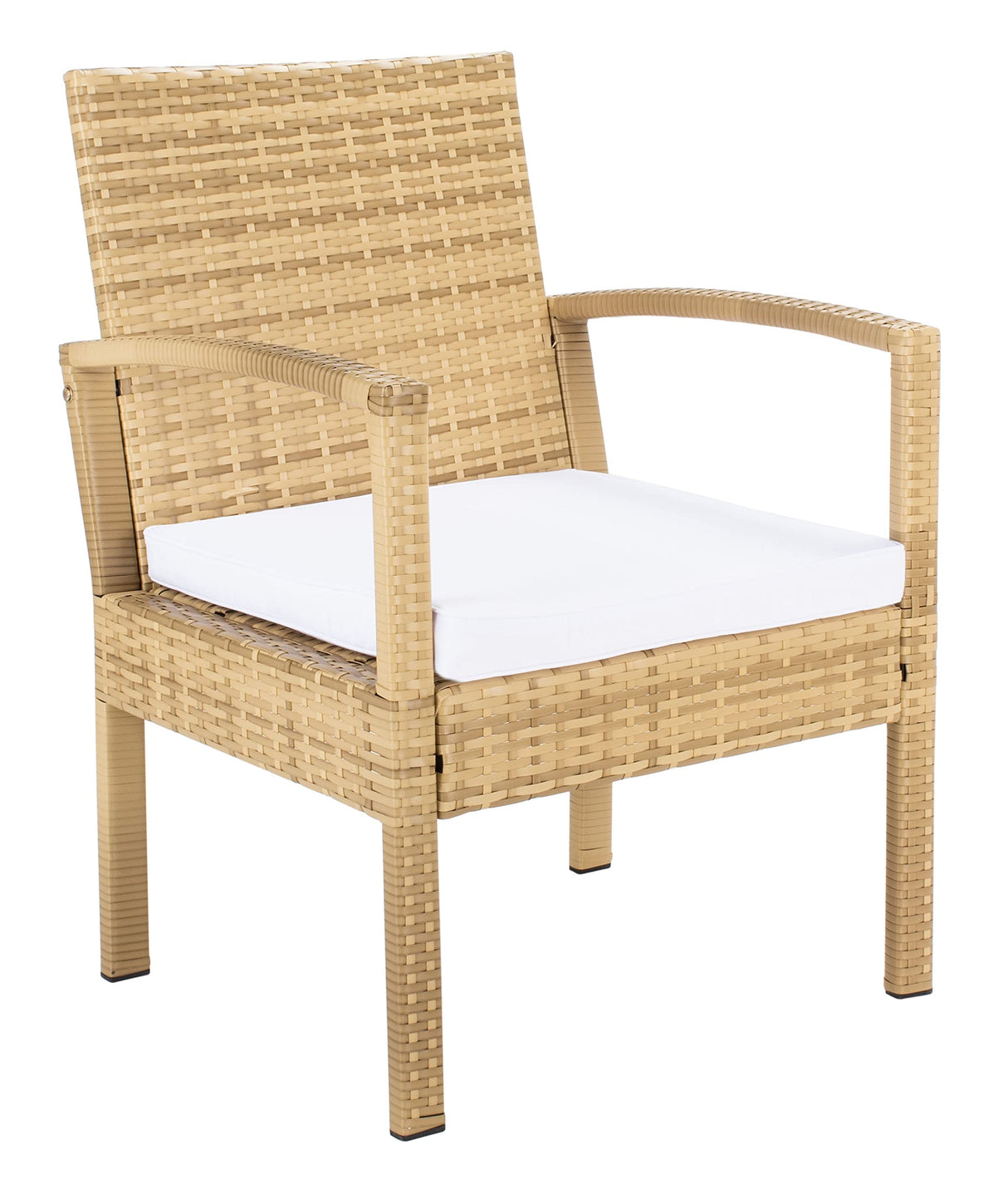 SAFAVIEH Outdoor Collection Bassey Natural/White Cushion 4-Piece Conversation Patio Set PAT7507D Safavieh