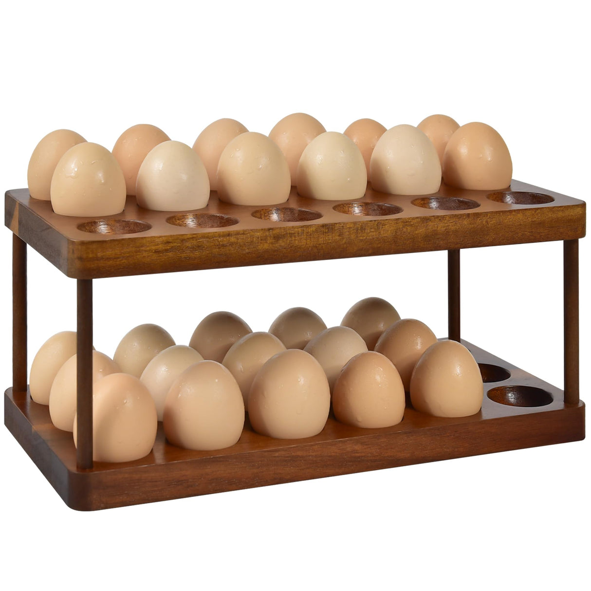 Wooden Double Layer Egg Holder - Farmhouse Kitchen Acacia Egg Tray Organizer - 2 Tier Fresh Egg Storage Rack Basket for Countertop, 36 Capacity Sishynio