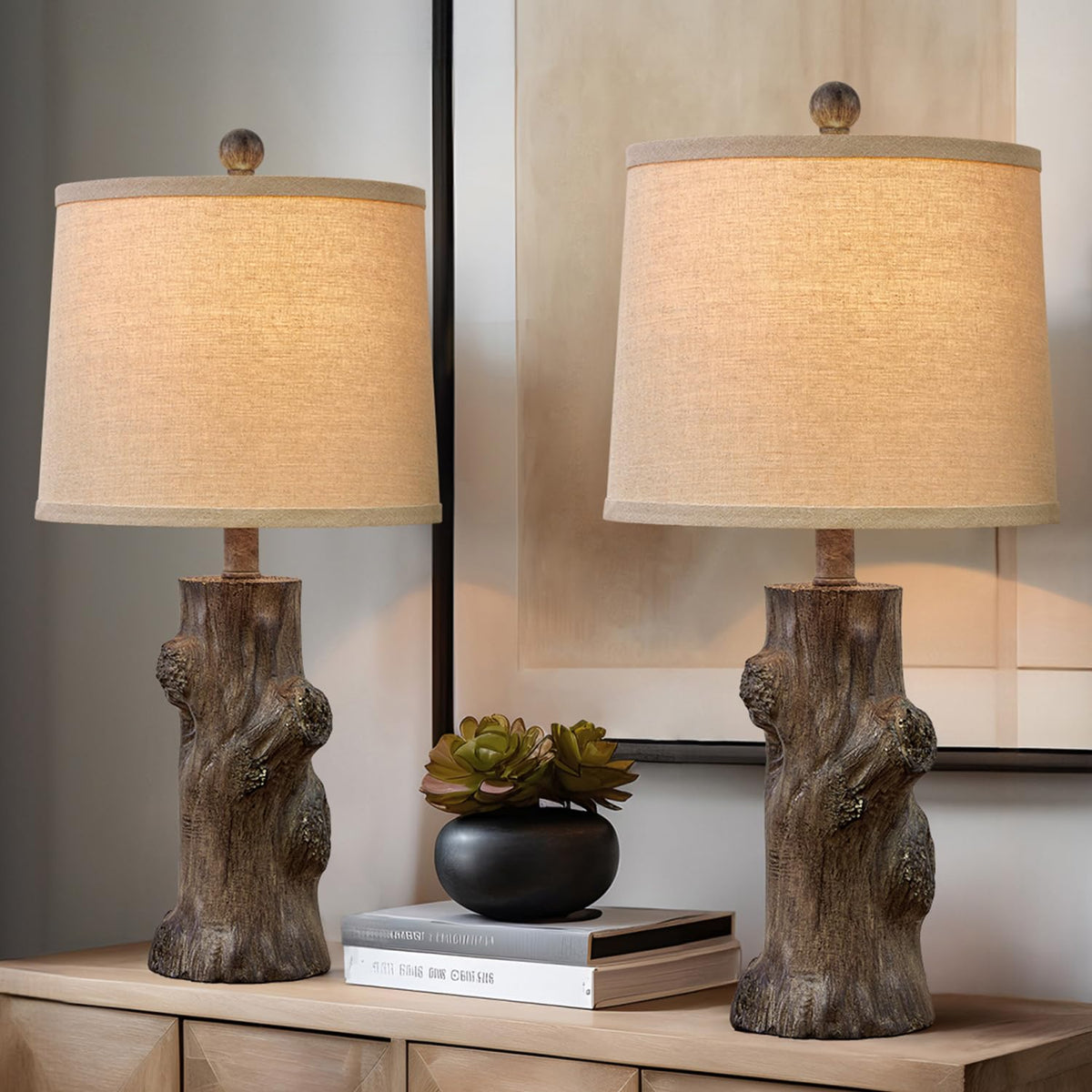 OYEARS 23"Resin Table Lamps for Living Room Set of 2 Country Cottage F ...