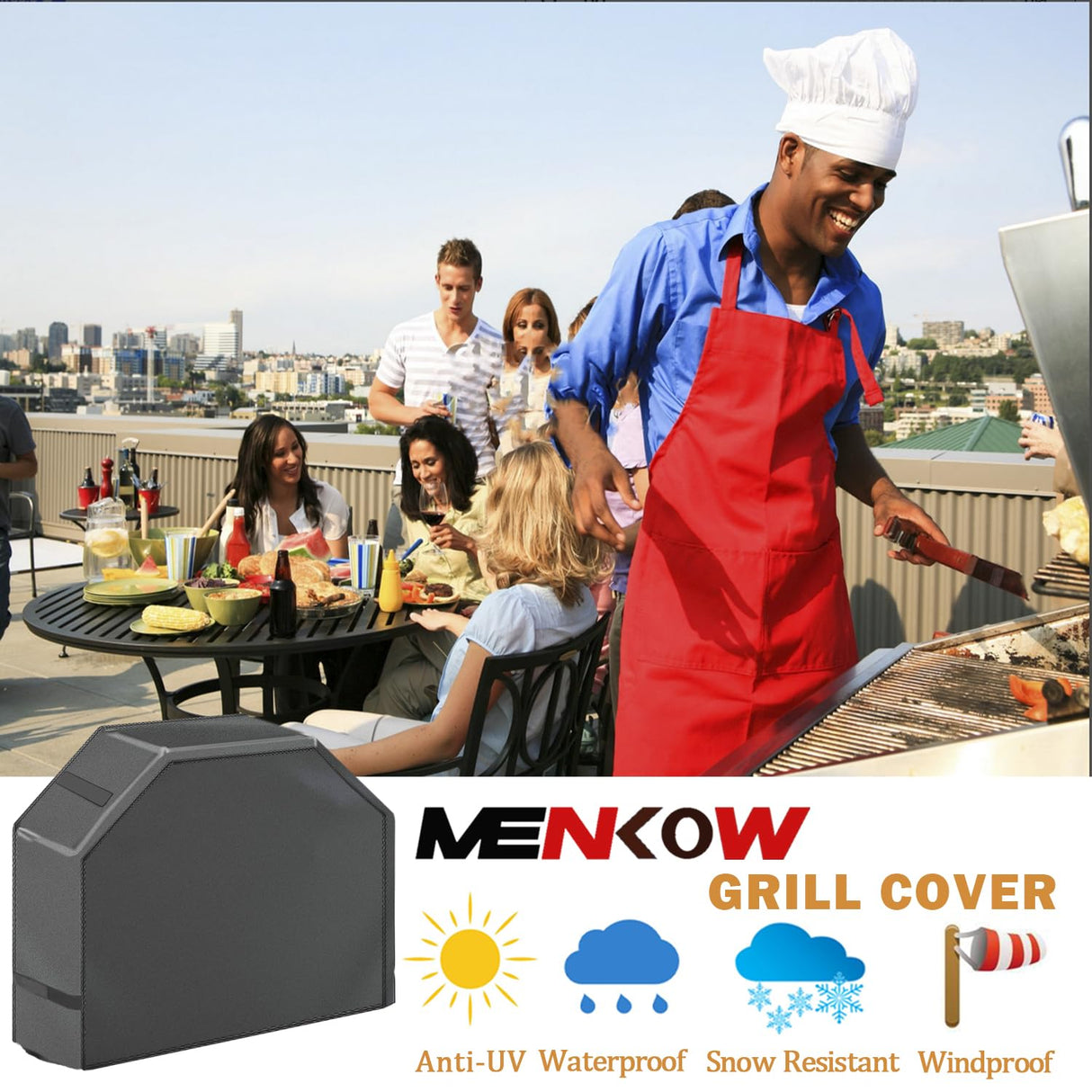 Grill Cover, 58 inch Waterproof BBQ Gas Grill Cover, Outdoor Barbecue Grill Cover with Hook and Loop for Char-Broil Nexgrill Weber and More Grills MENKOW