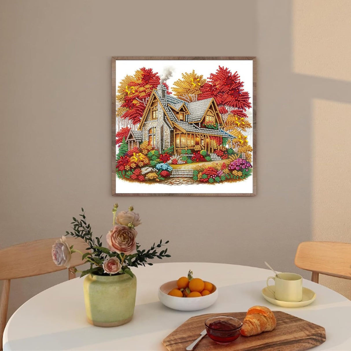 wavaiov Fall Diamond Painting Kits for Adults, Landscape Maple Leaf Flower Diamond Art Kits for Beginners, 5D DIY Special Shape Diamond Dot Painting Gem Art Kits for Home Decor 11.8x11.8 Inch wavaiov