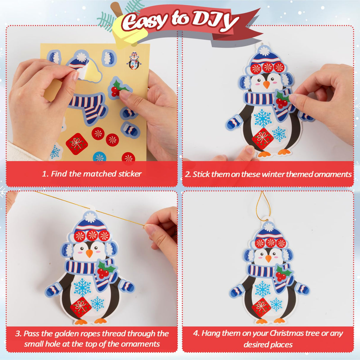 28 Pack Winter Christmas DIY Crafts Kit for Kids, Make Your Own Christmas Penguin Ornaments Stickers Cutouts Art Crafts Bulk for Kids Winter Holiday Xmas Home Class Art Game Activities Party Favors VABAMNA