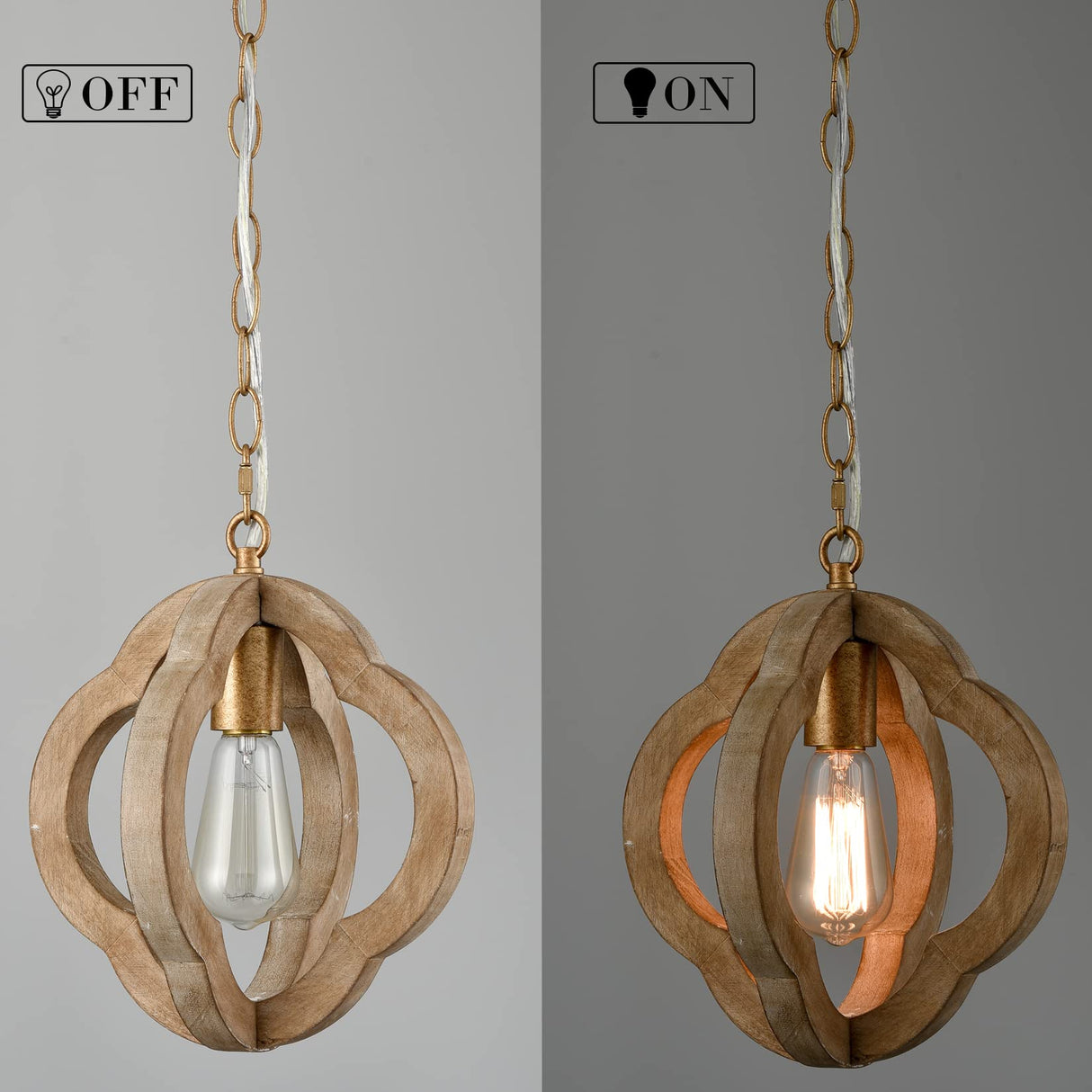 SAMTEEN Farmhouse Wood Pendant Lights Kitchen Island, Vintage Wooden Pendant Lighting Rustic 1-Light Wood Hanging Ceiling Light Fixture for Hallway Bedroom Entrance, Adjustable Chain SAMTEEN