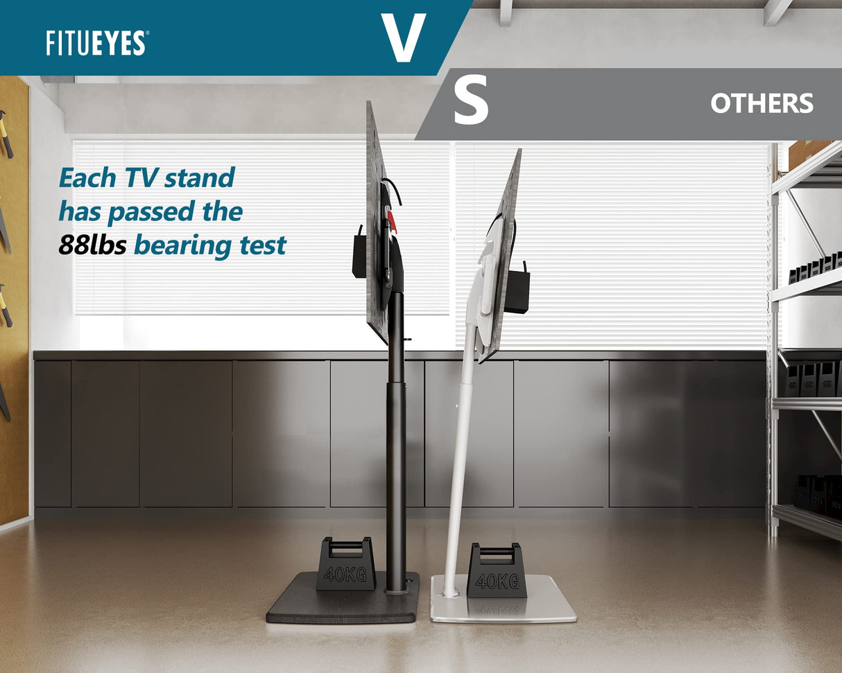 FITUEYES Floor TV Stand for Living Room, Bedroom, Tall Corner TV Stand Mount with Sturdy Wood Base for 32 to 70 Inch TVs, Swivel, Height Adjustable, Holds 40kgs, Black FITUEYES