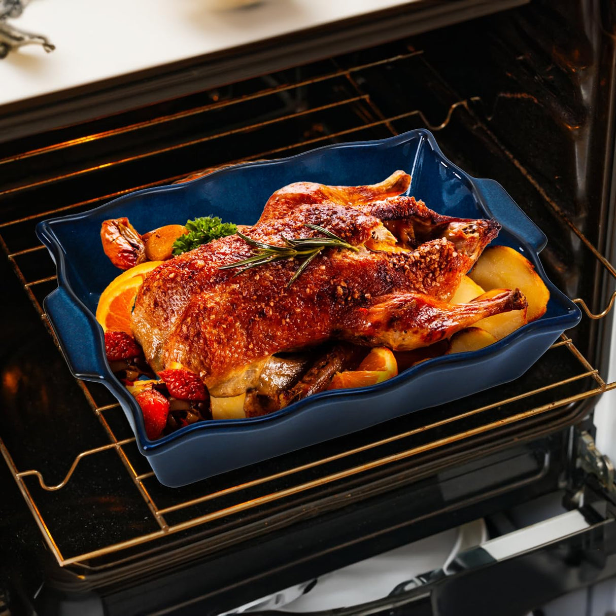 Peohud 3 Pack Casserole Dishes for Oven, Ceramic Baking Dishes with Handles, Heavy Duty Rectangular Lasagna Pan, Porcelain Bakeware Sets for Cooking, Cake Dinner, Kitchen, Blue Peohud