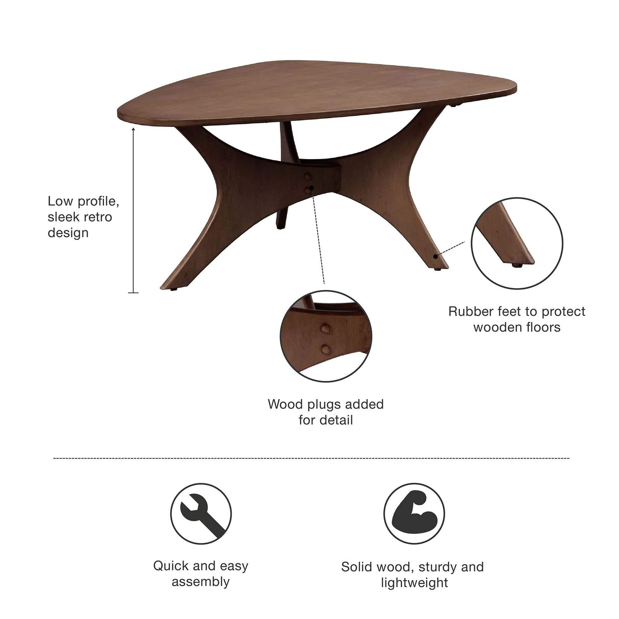 INK+IVY Blaze Triangle Wood Coffee Table Plywood with Wood Veneer Legs, Mid-Century Modern, Easy Assembly, Accent Furniture For Living Room, Minimalist Décor, Brown INK+IVY