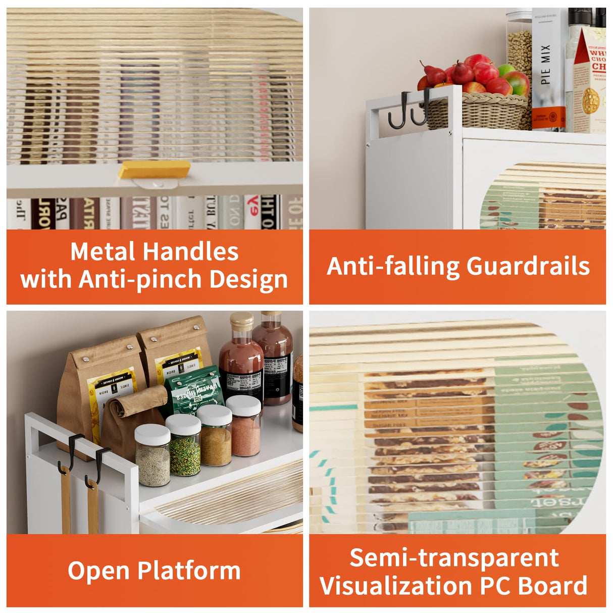 5-Tier Kitchen Pantry Storage Cabinet with Flip-up Doors, Metal Freestanding Cabinet with 4 Rooling Wheels, Bakers Rack with Storage Cabinet for Dining Study Kitchen Living Room (White) Dyoung