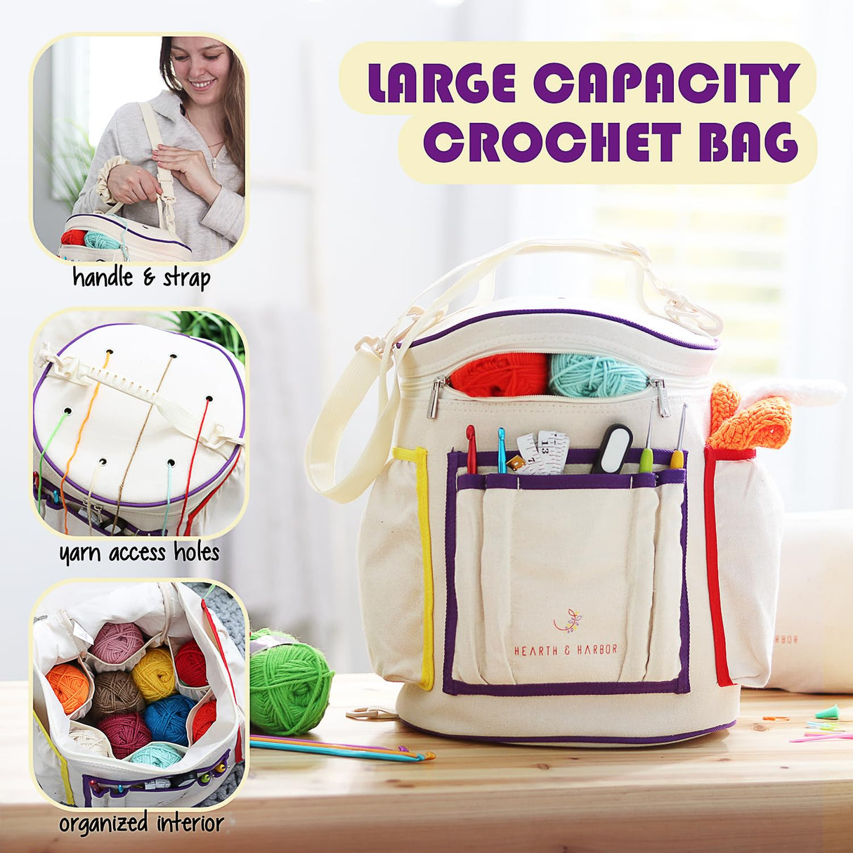 Crochet Kit for Beginners Adults and Kids - Beginner Crochet Kit for Adults with Step-by-Step Video Tutorials, Amigurumi and Crocheting Kit, Crochet Starter Kit with Soft Crochet Yarn and Crochet Bag Hearth & Harbor