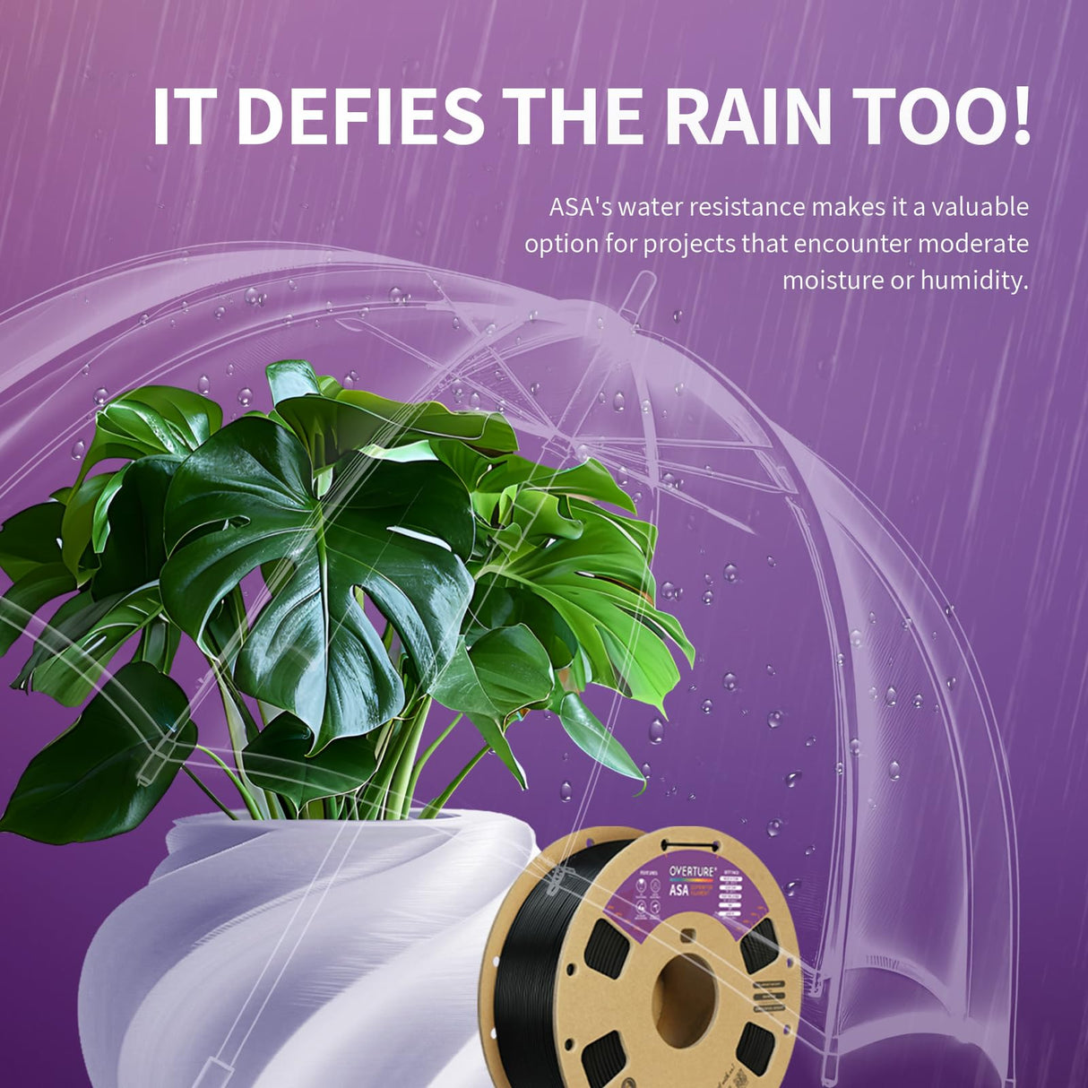 OVERTURE ASA Filament 1.75mm, 1kg Spool (2.2lbs) 3D Printer Filament, Premium Anti-UV, ASA Filament Perfect for Printing Outdoor Functional Parts, Dimensional Accuracy +/- 0.02 mm (Black) OVERTURE