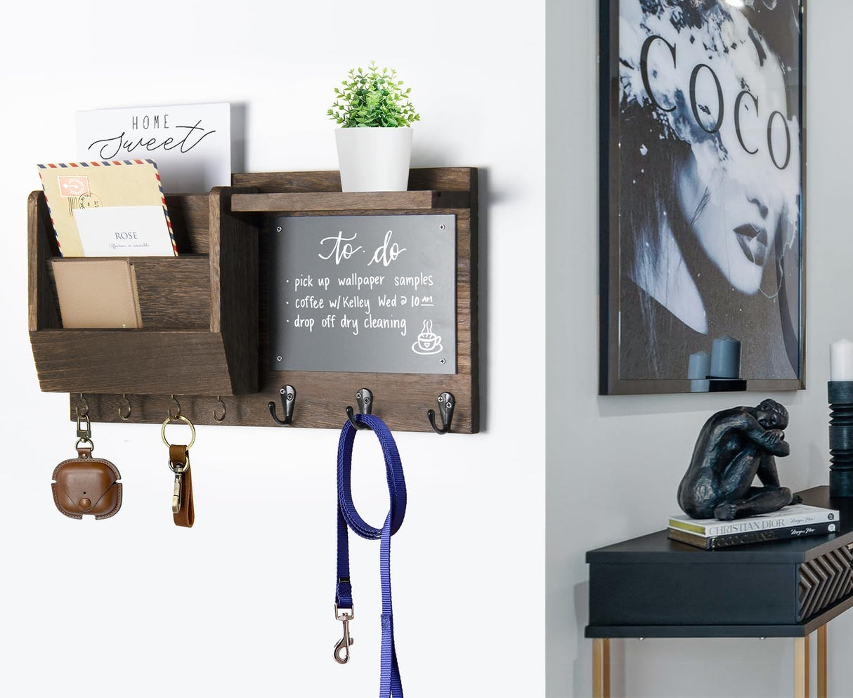 Ziivita Key Holder for Wall - Mail Holder Organizer Wall Mount with Shelf - Rustic Hanging Key Rack Hanger with Hooks Decorative for Home Letter Dog Leash Entryway Farmhouse Living Room Decor Ziivita