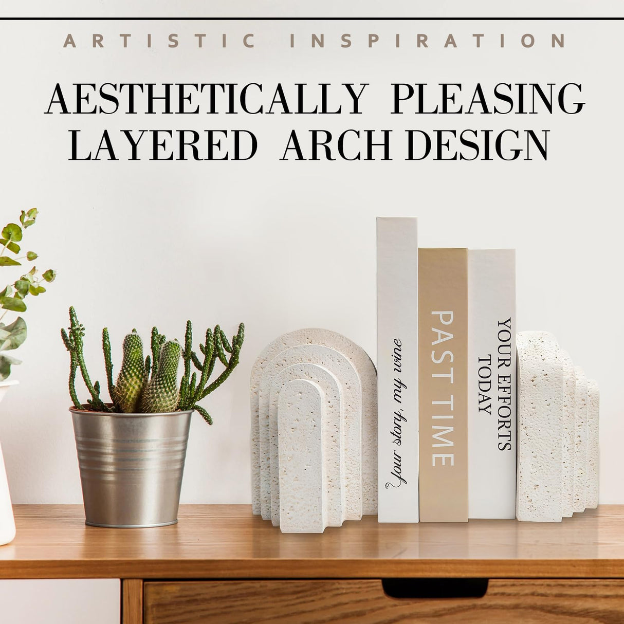Heavy Duty Book Ends for Shelves, Decorative Book Stopper for Shelves, Resin Decor Bookends for Heavy Books, Modern Home Decor Aesthetic Book Ends Aesthetically Pleasing Layered Arch Design, Set of 2 GUSFREUD