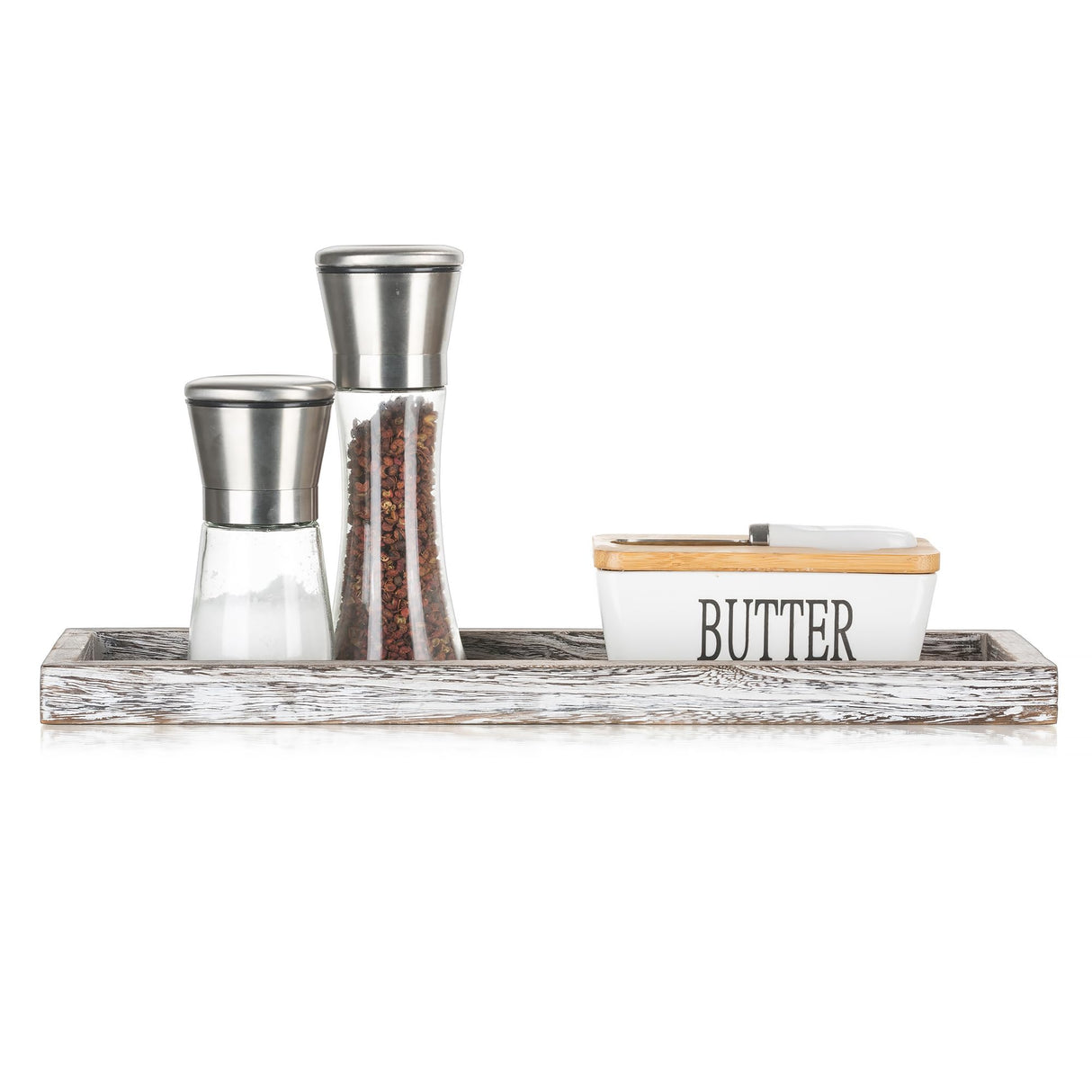 Romadedi Rustic Decorative Wood Candle Tray - 15" Wooden Long Narrow Tray Candle Holder, Farmhouse Small Trays for Coffee Table Centerpieces Dining Room Kitchen Countertop Home Decor, Whitewashed Romadedi