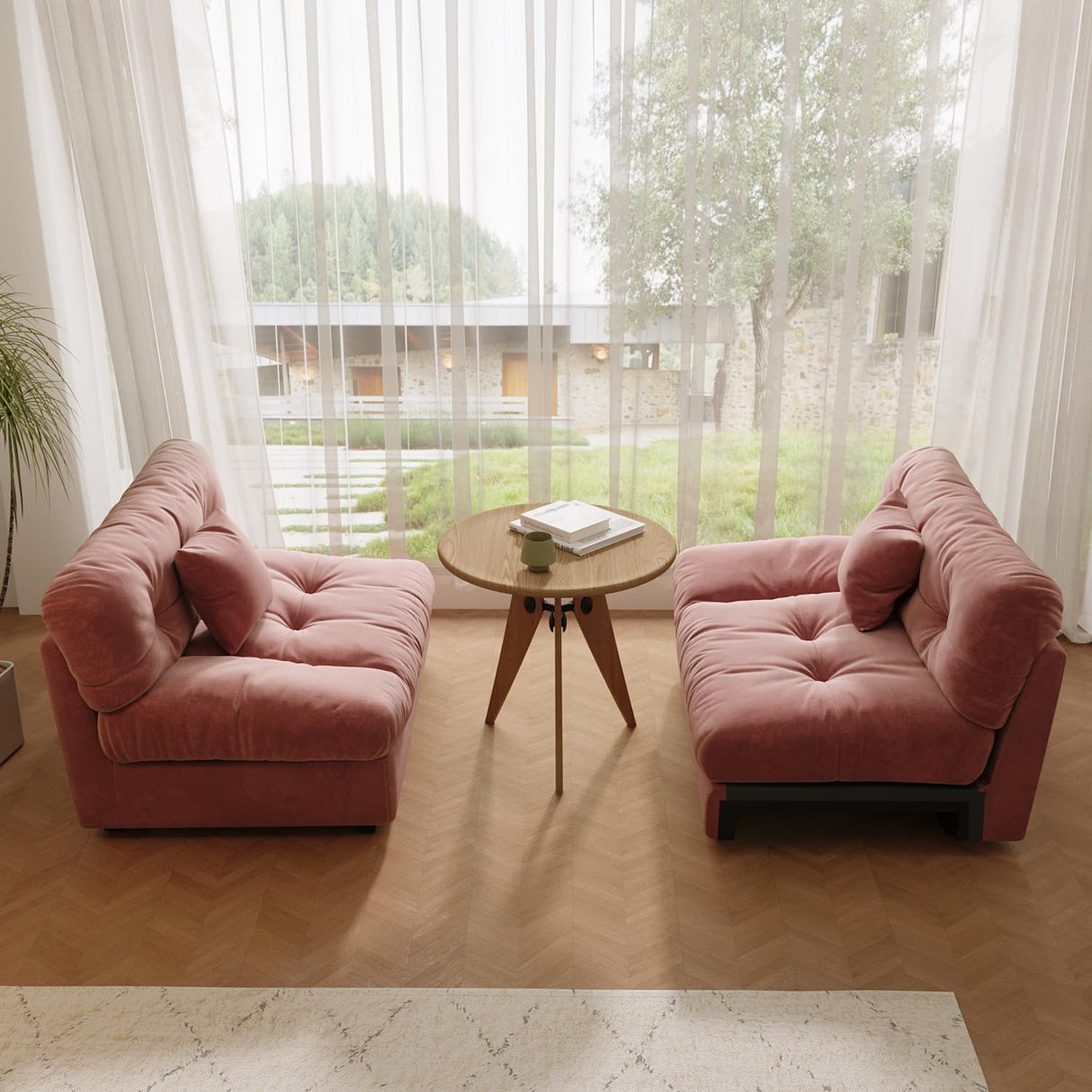 Cloud Modular Sectional Sofa,105" Scrub Velvet Minimalist Sofa Couch for Living Room, Modern LoveSofa with 2 Pillows 3 Seater for Apartment Office Studio, Deep Seat Couches,Pink WJShome