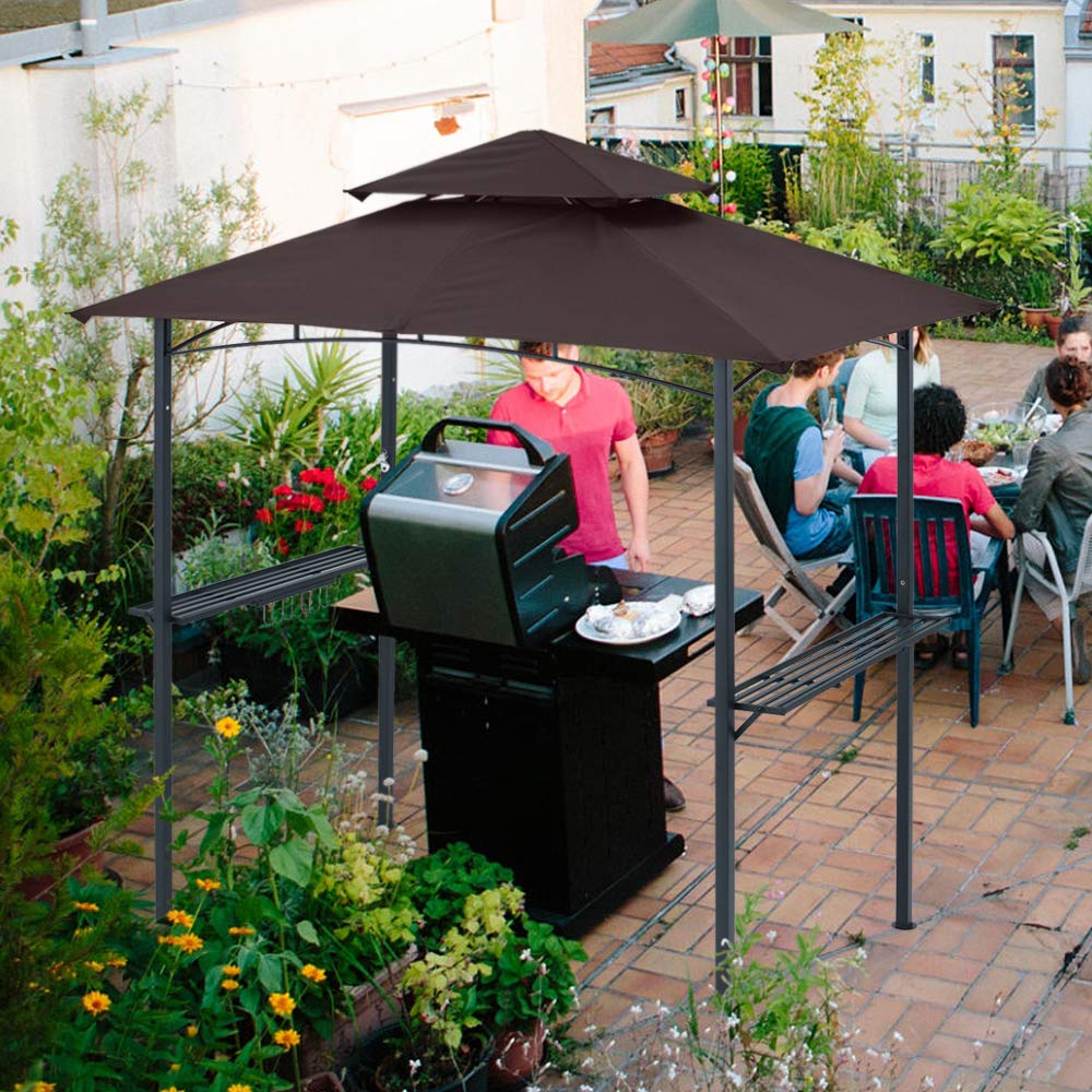 MASTERCANOPY 8 x 5 Grill Gazebo Outdoor BBQ Gazebo Canopy with 2 LED Lights (Brown) MASTERCANOPY