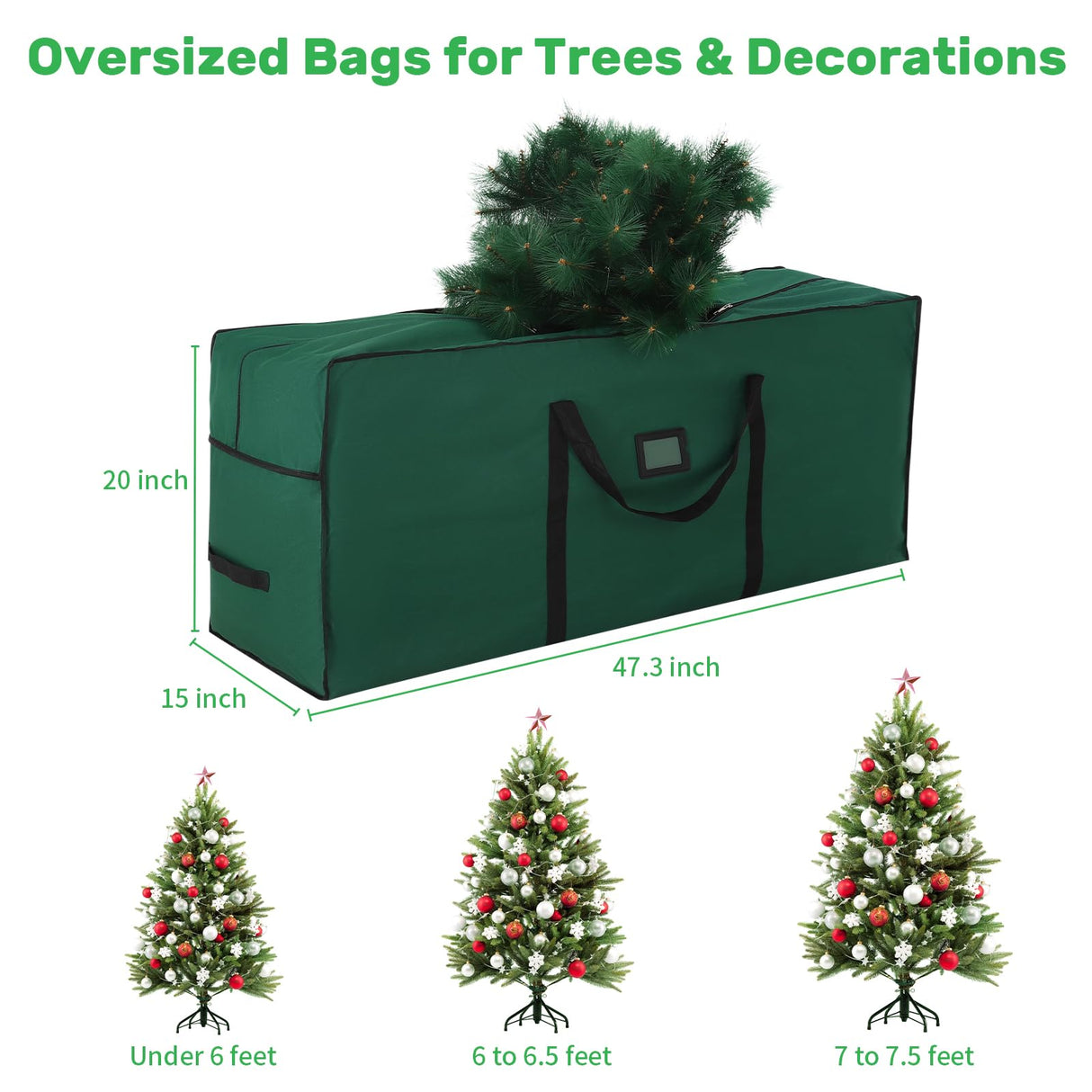 combocube Large Christmas Tree Storage Bag 7.5 ft, 600D Oxford Fabric Heavy Duty Christmas Tree Container, Waterproof Xmas Artificial Tree Storage Box with Reinforced Handles and Dual Zippers, Green combocube