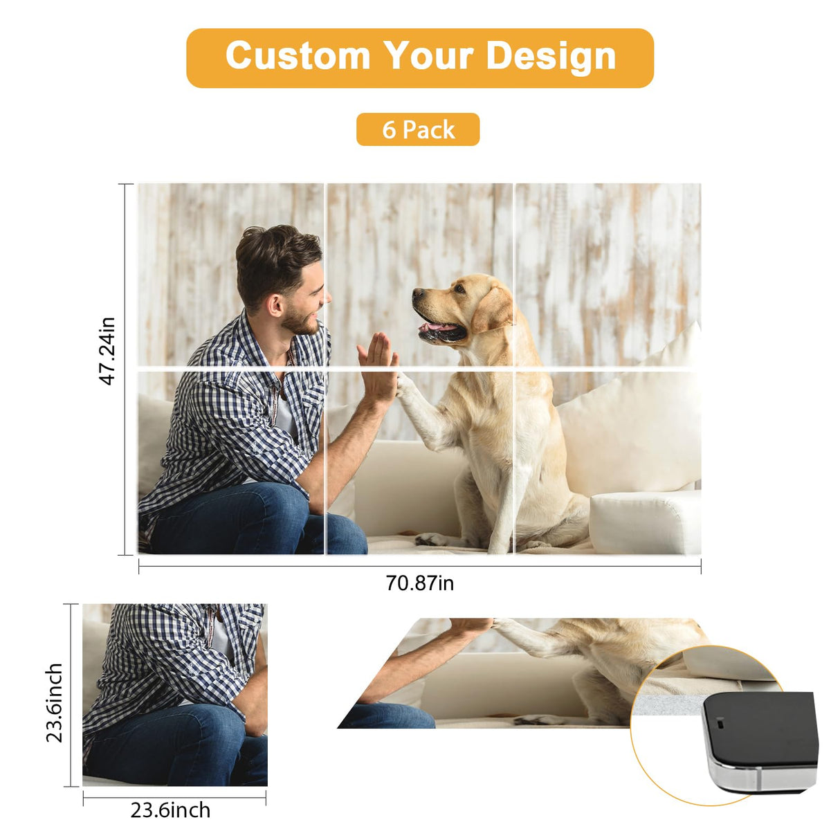 MecTo Customized Soundproof Panels, Personalized Acoustic Sound Absorbing Wall Art, 6 Pack Self-Adhesive Decorative Acoustic Panels for Walls (72x48in, 6-Pack) MecTo