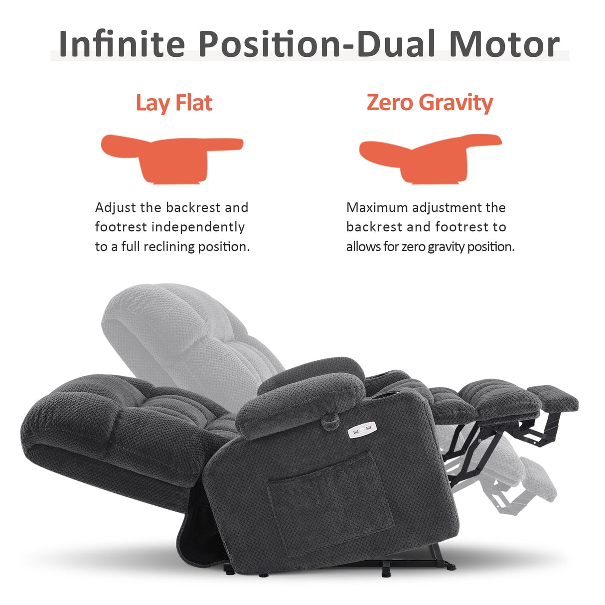 MCombo Dual Motor Power Lift Recliner Chair for Elderly, Lay Flat Lift Chair with Heat and Massage, Petite Lift Chair, Cup Holders, USB A&C Ports, Fabric 7893 (Small, Dark Gray) MCombo