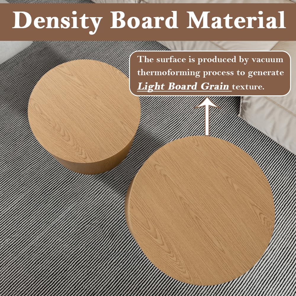 Round Nesting Coffee Table Set of 2 Modern Round Fluted Coffee Table Small Round Coffee Table Circle Side Table Circular End Table Nested Coffee Table for Living Room (Light) YYZIWYUN