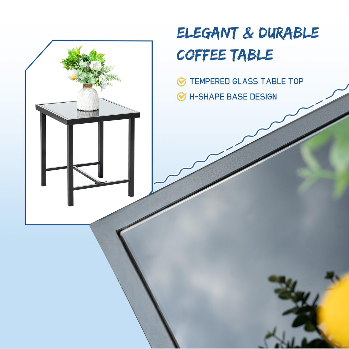 Greesum 3 Pieces Rocking Rattan Wicker Bistro, Patio Furniture Set with Soft Cushion and Glass Coffee Table, Design for Poolside Yard Garden, Blue Greesum