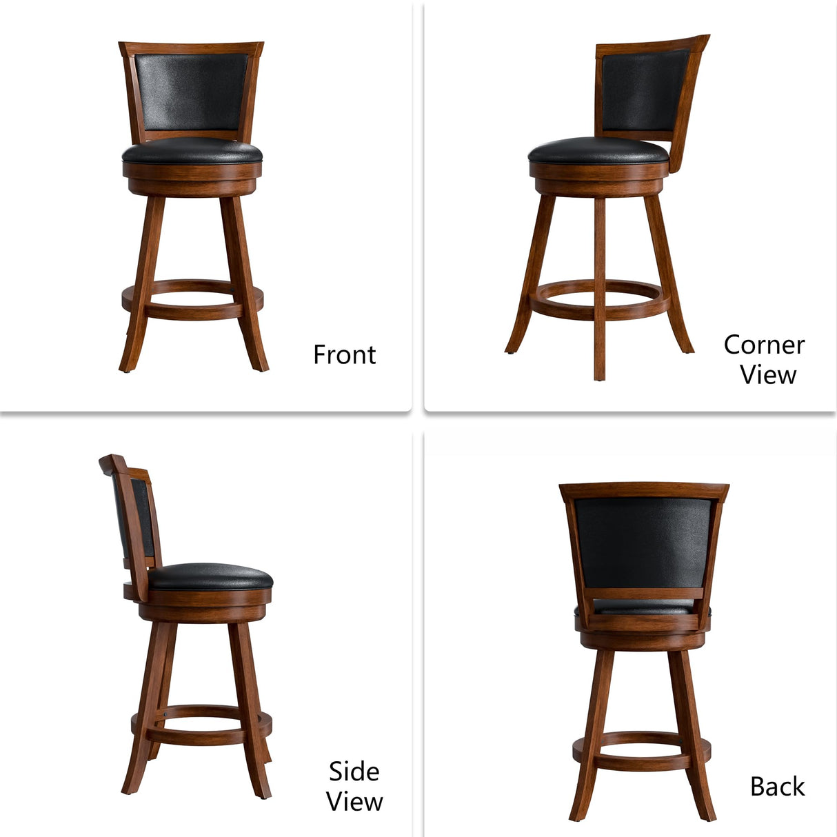 Swivel Bar Stools Set of 2, 24" Counter Height Swivel Barstools with Back & Faux Leather Upholstered Seat, Island Chairs with Solid Wood Legs & Footrest for Kitchen, Dining Room, Pub (Brown) Buytime