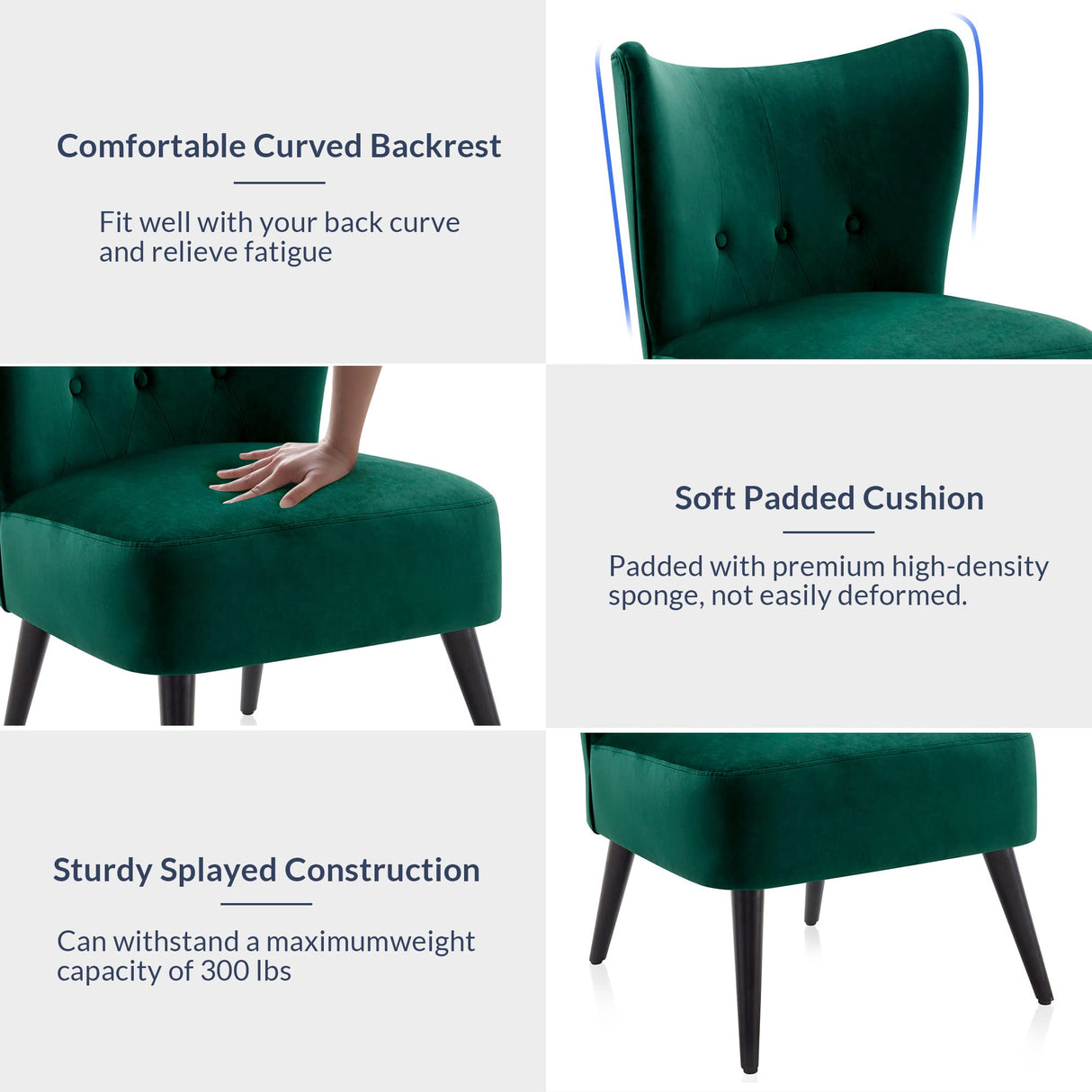 BELLEZE Modern Velvet Accent Chair, Wingback Small Upholstered Reading Chair with Solid Wood Legs, Comfy Tufted Button Armless Corner Chair for Living Room, Bedroom - Sheila (Green) BELLEZE