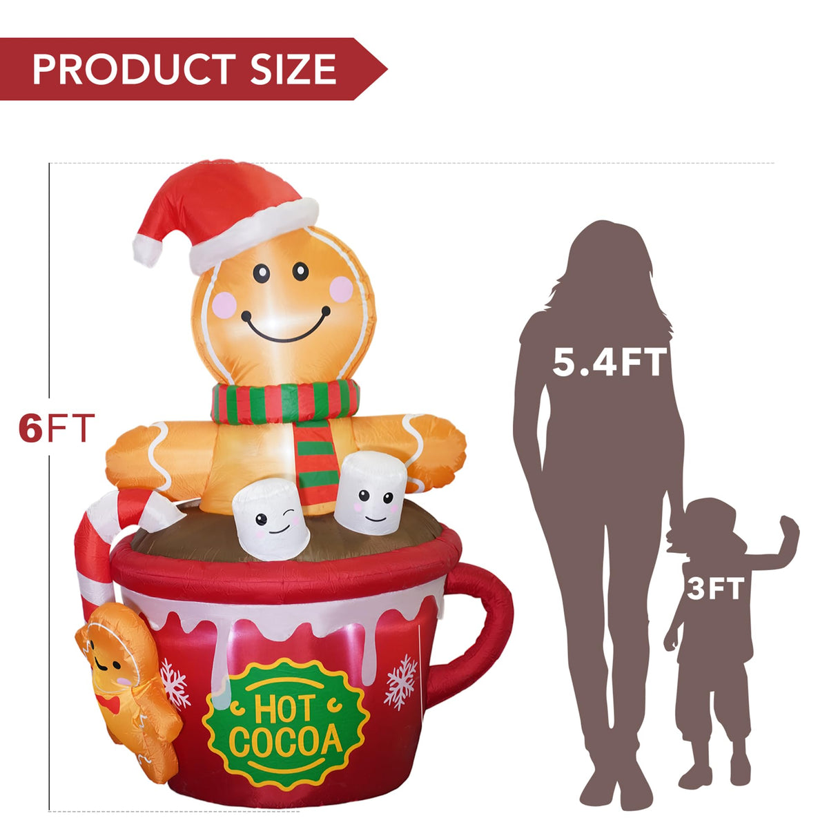 ZPISF 6 FT Christmas Inflatables Outdoor Decorations, Cute Christmas Blow Up Yard Decorations Gingerbread Man in Hot Cocoa Mug Scene for Garden Lawn Xmas Decor ZPISF