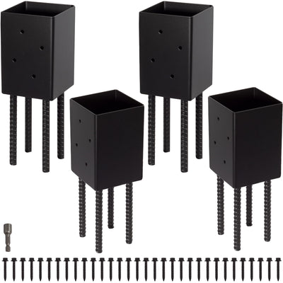 LADECH 4x4 Post Base Holder Ground Spike Use for Concrete Deck - Post Anchor Brackets Metal Black Powder Coated 4 Inches x 4 Inches (Inner Dia 3.5x3.5) 4 Pack