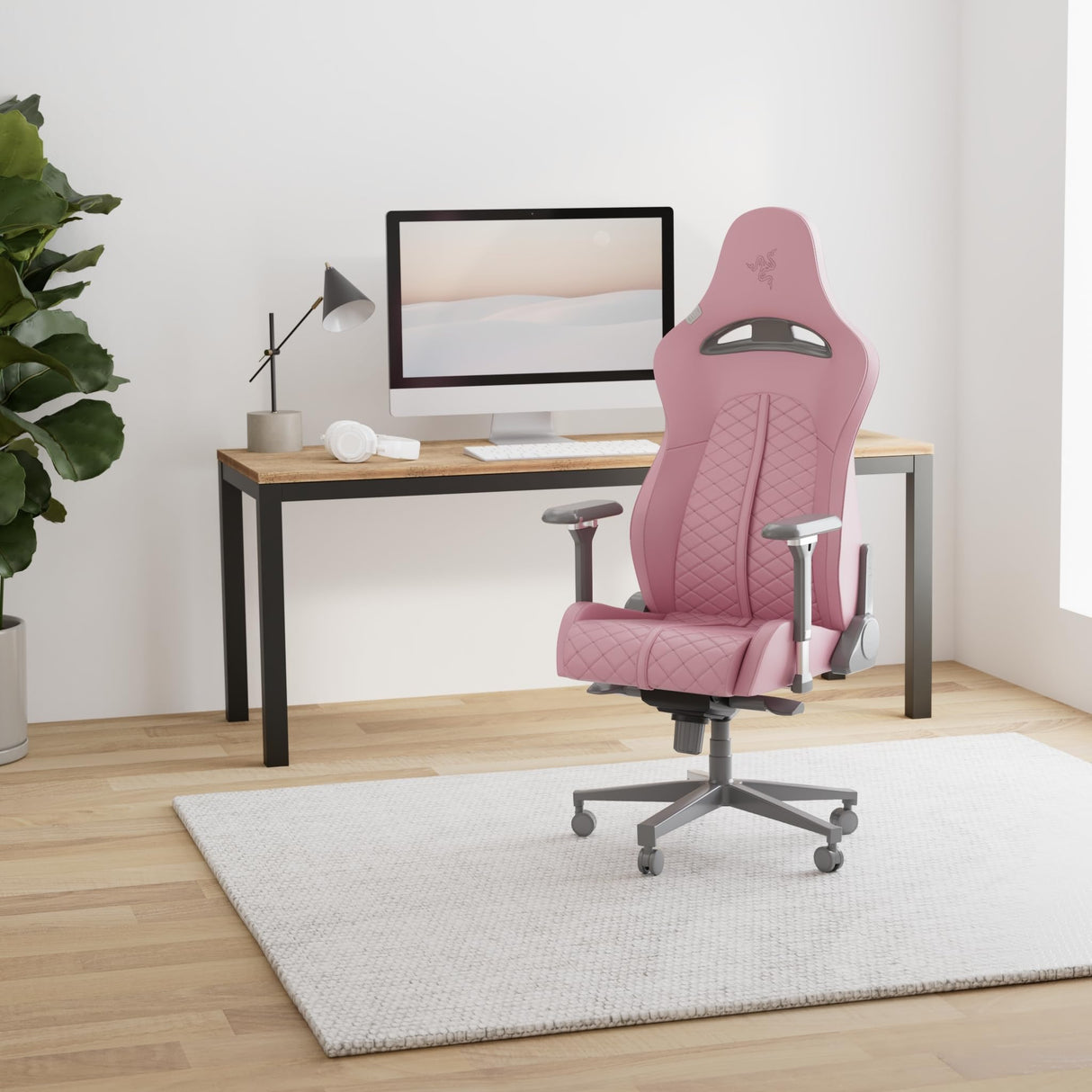 Razer Enki Gaming Chair: All-Day Comfort - Built-in Lumbar Arch - Optimized Cushion Density - Dual-Textured, Eco-Friendly Synthetic Leather - Reactive Seat Tilt & 152-Degree Recline - Pink Razer