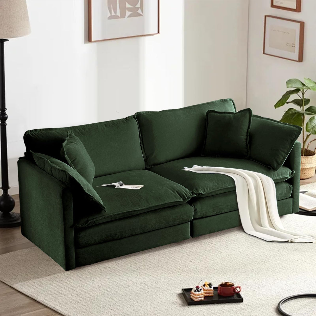 SoarFlash Chenille Sectional Sofa, Comfy Modular Loveseat Sofa, Modern 2-Seat Couch Deep Seat Sofa Set for Living Room,Green SoarFlash